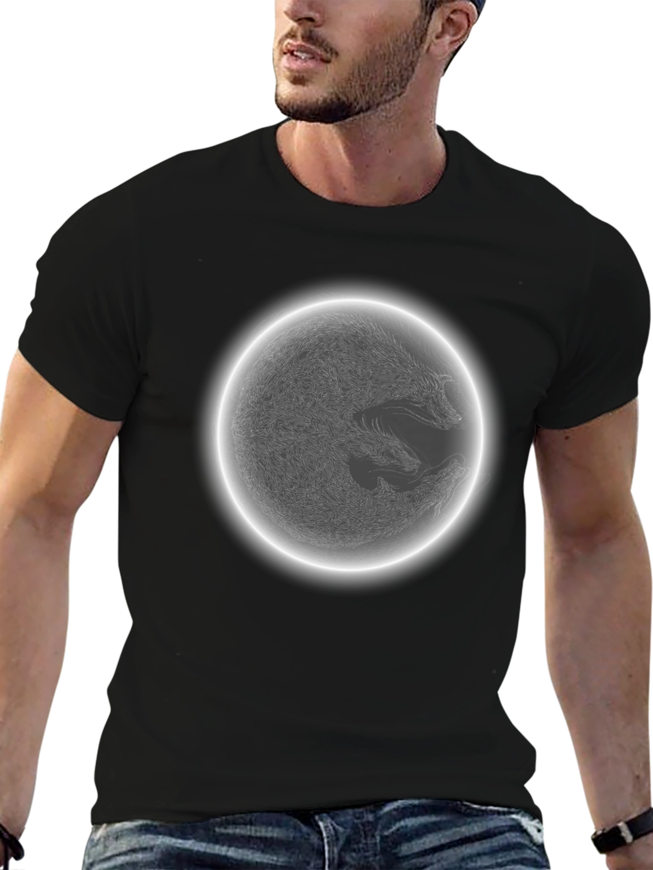 Yin Yang Wolf Moon T-Shirt - Black Graphic Tee