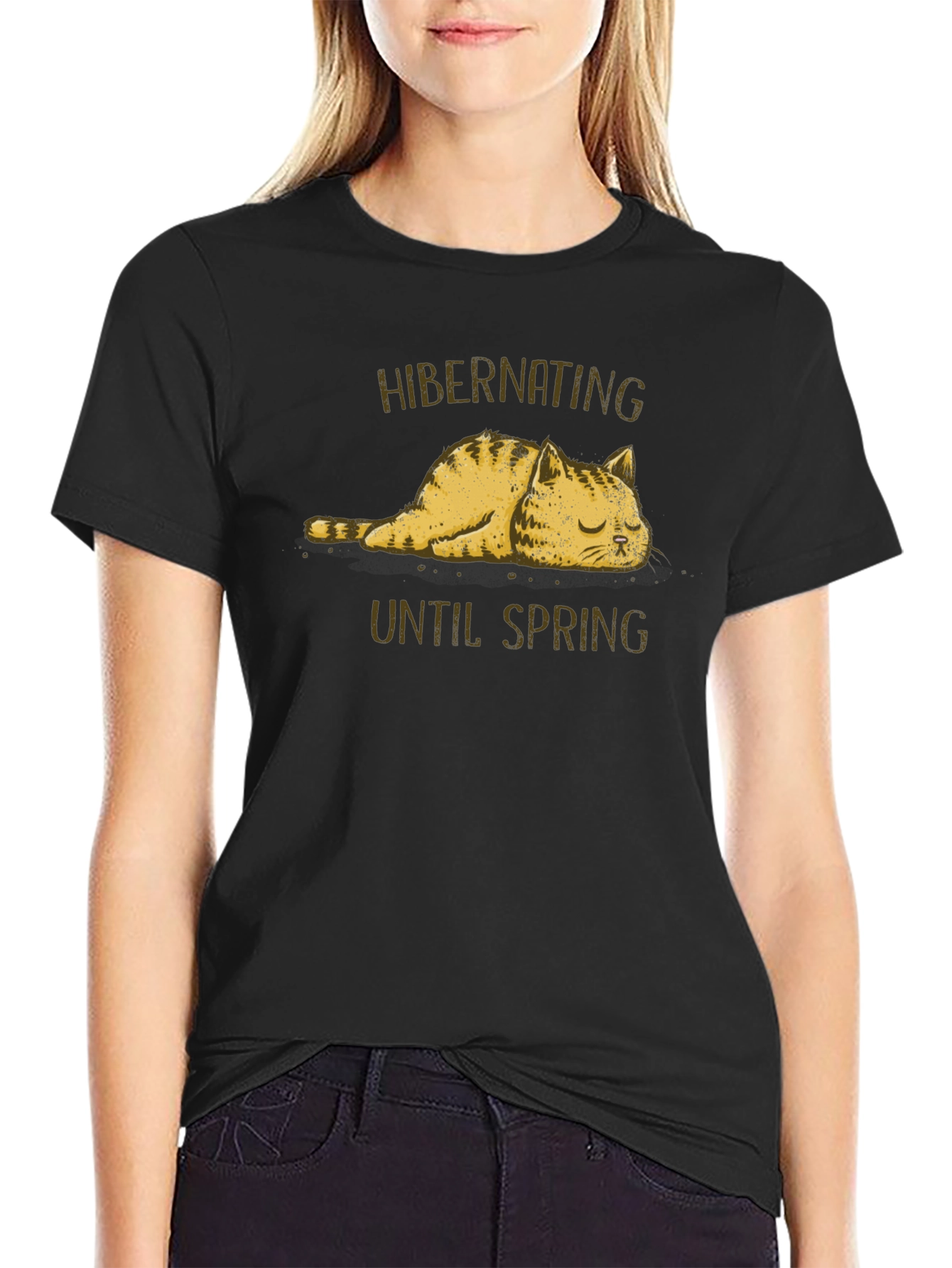 Hibernating Cat Graphic T-Shirt - Funny Spring Tee