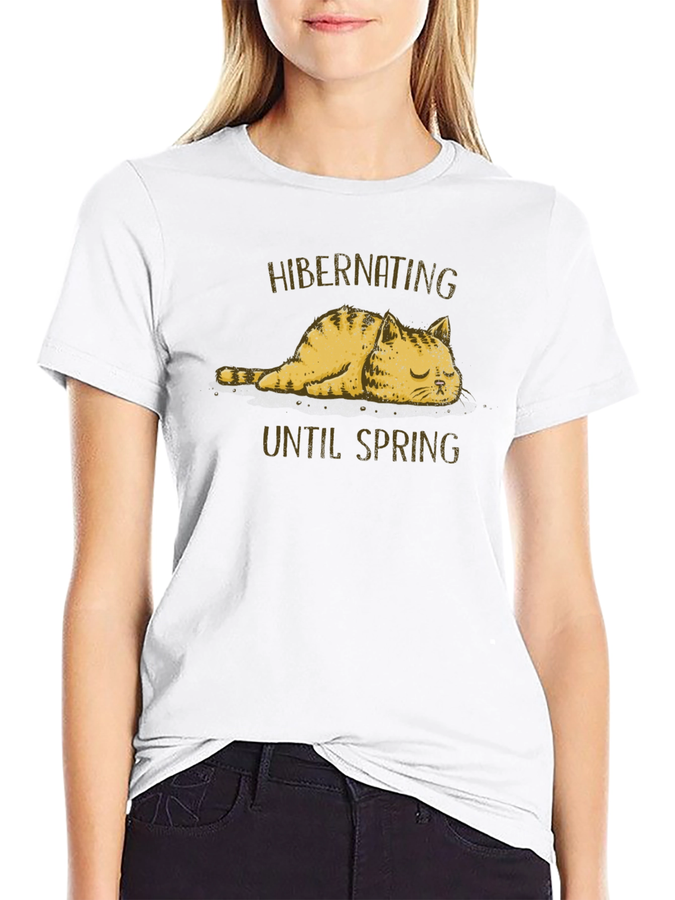 Hibernating Cat Graphic T-Shirt - Funny Spring Tee