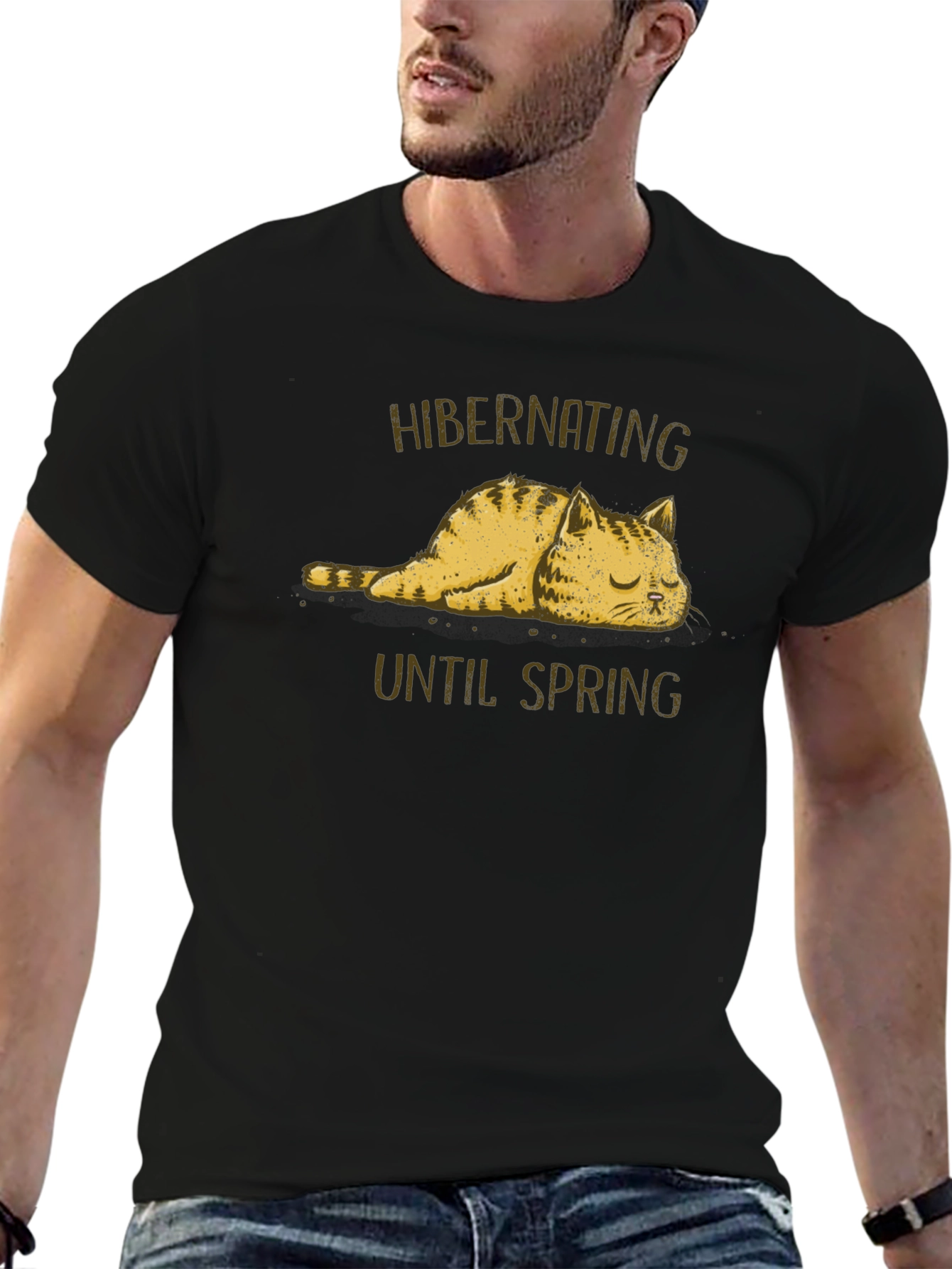 Hibernating Cat Graphic T-Shirt - Funny Spring Tee