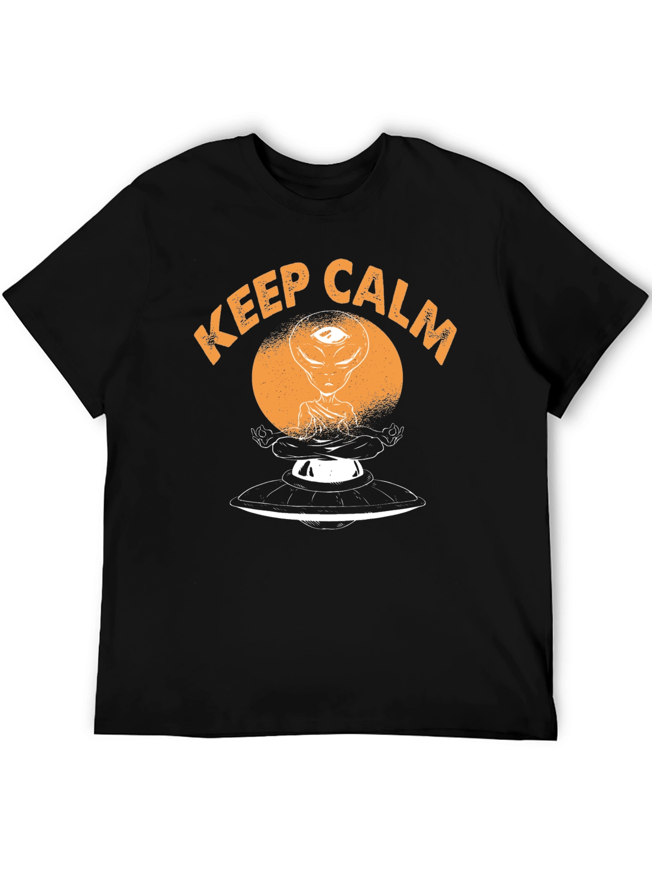 Keep Calm Alien Meditation UFO Black T-Shirt