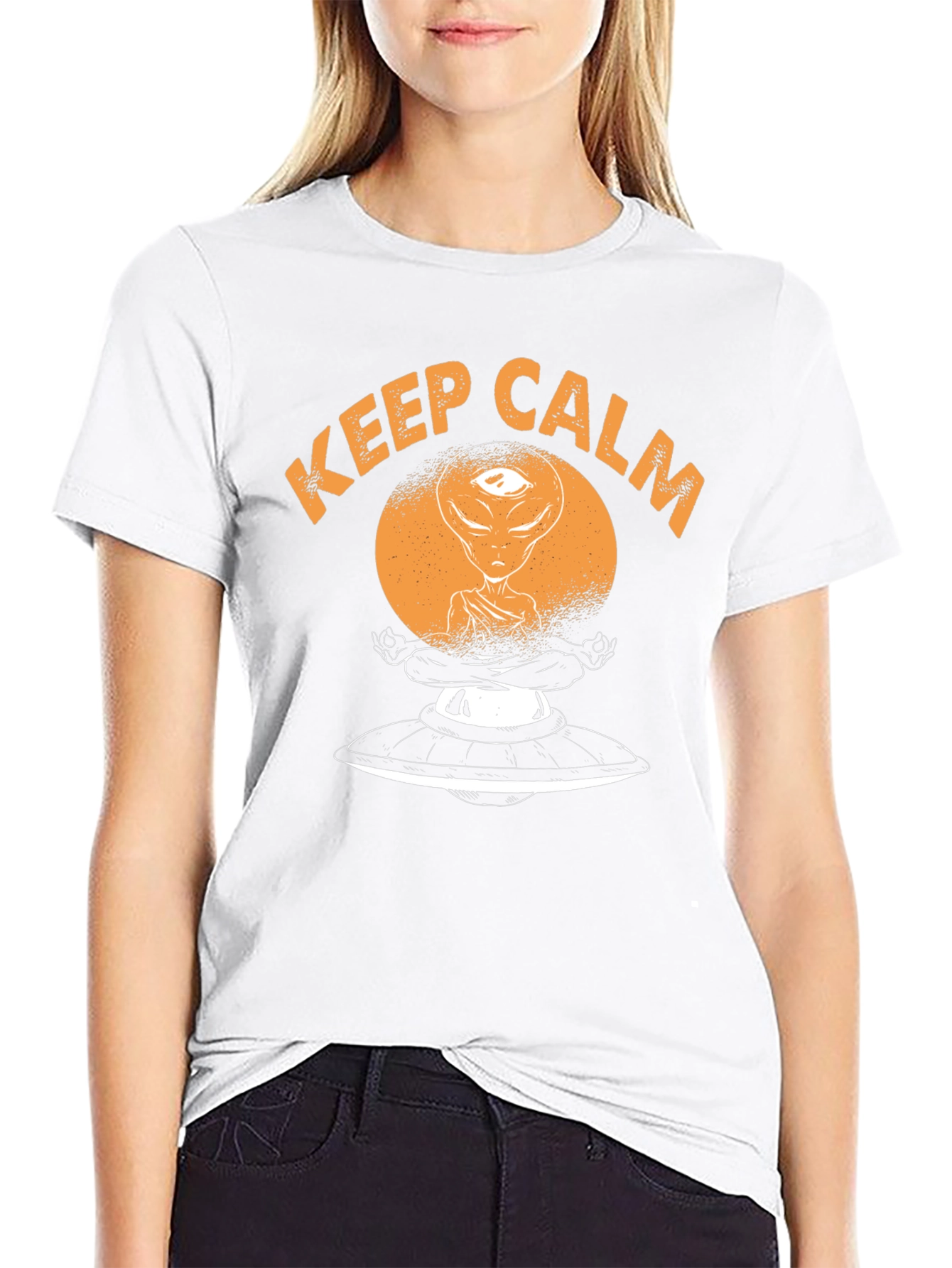 Keep Calm Alien Meditation UFO Black T-Shirt