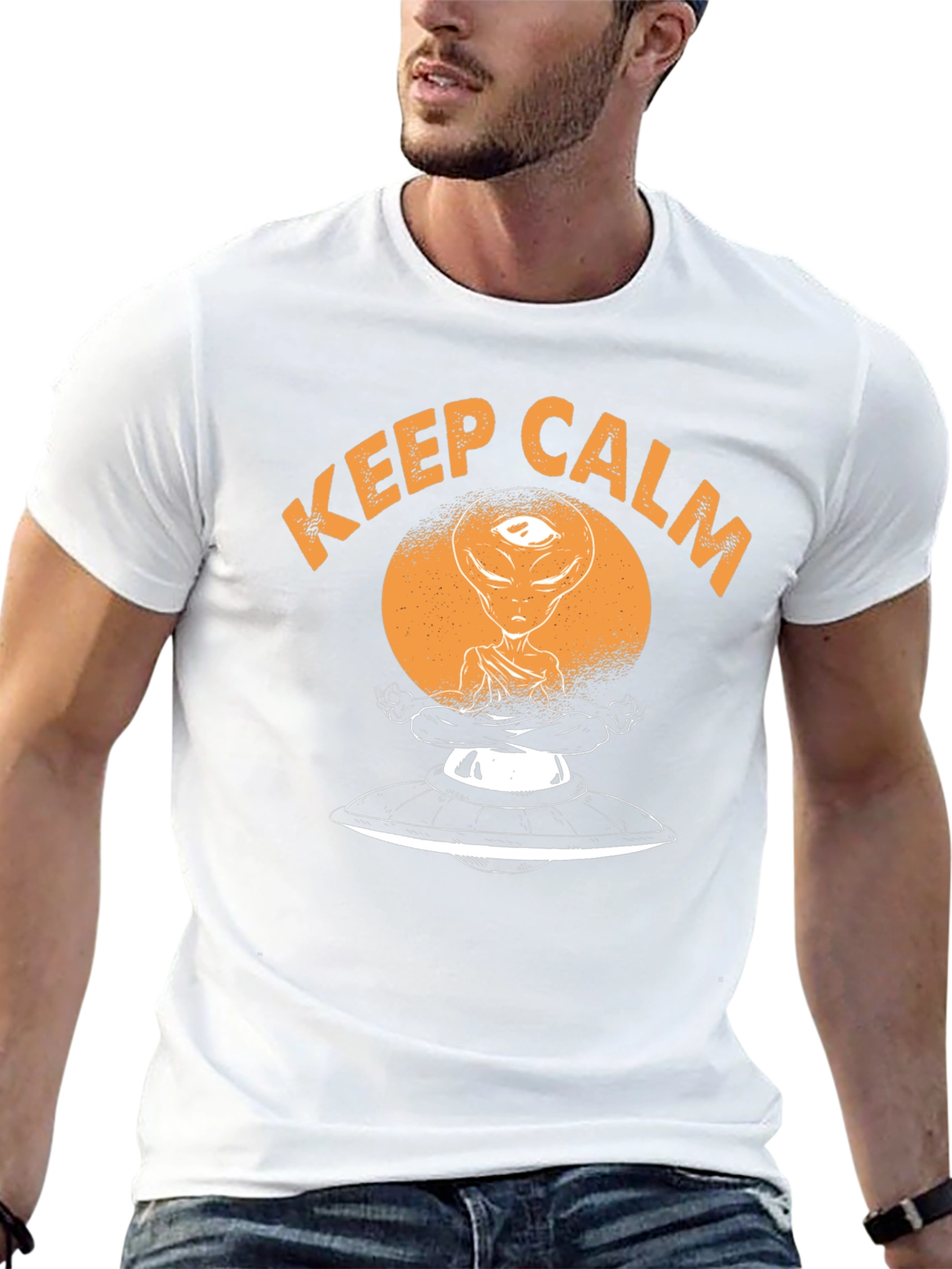 Keep Calm Alien Meditation UFO Black T-Shirt