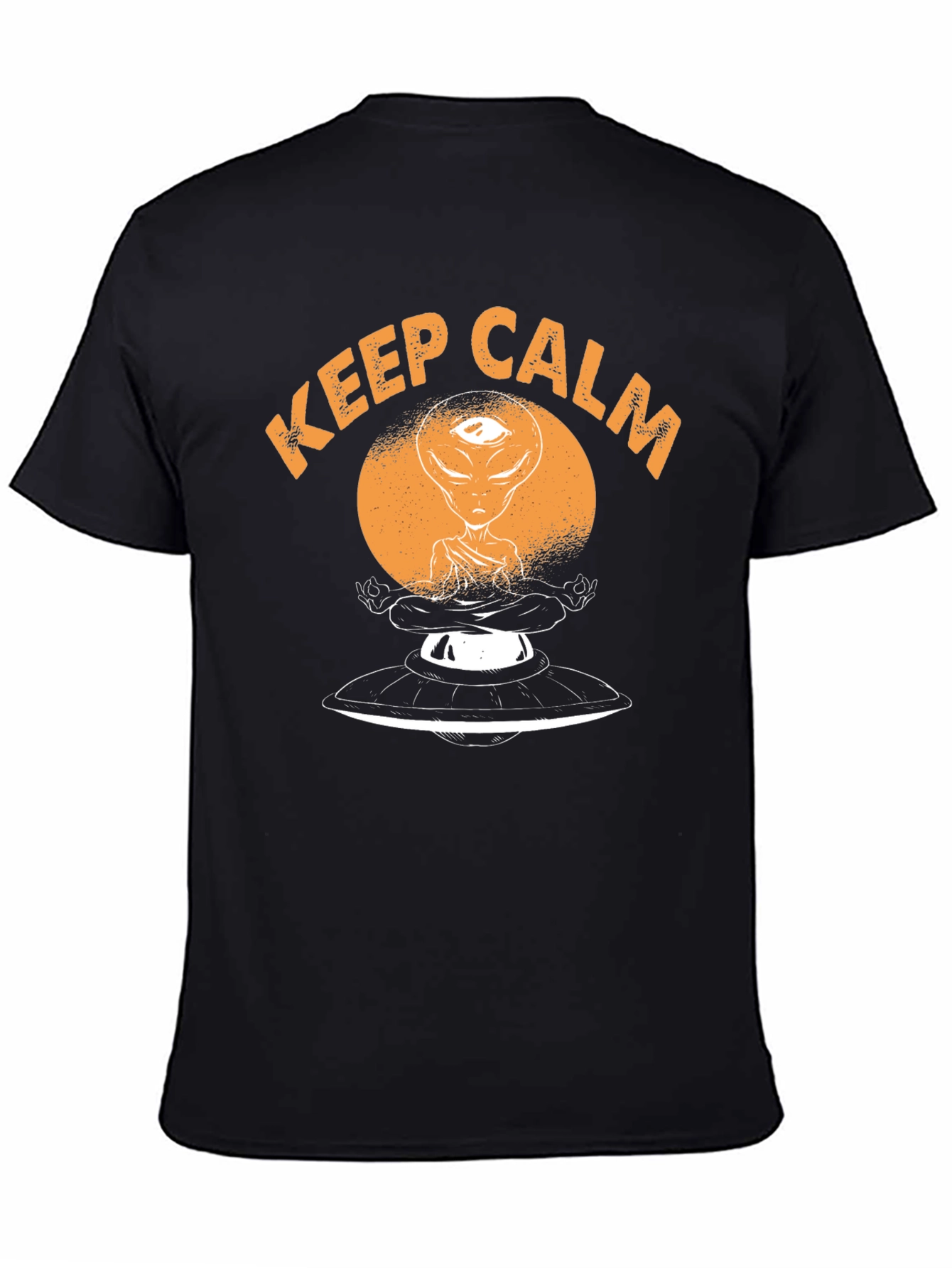 Keep Calm Alien Meditation UFO Black T-Shirt