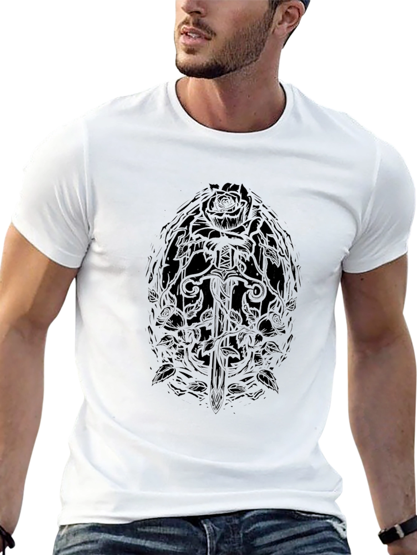 Rose & Sword Graphic Black T-Shirt