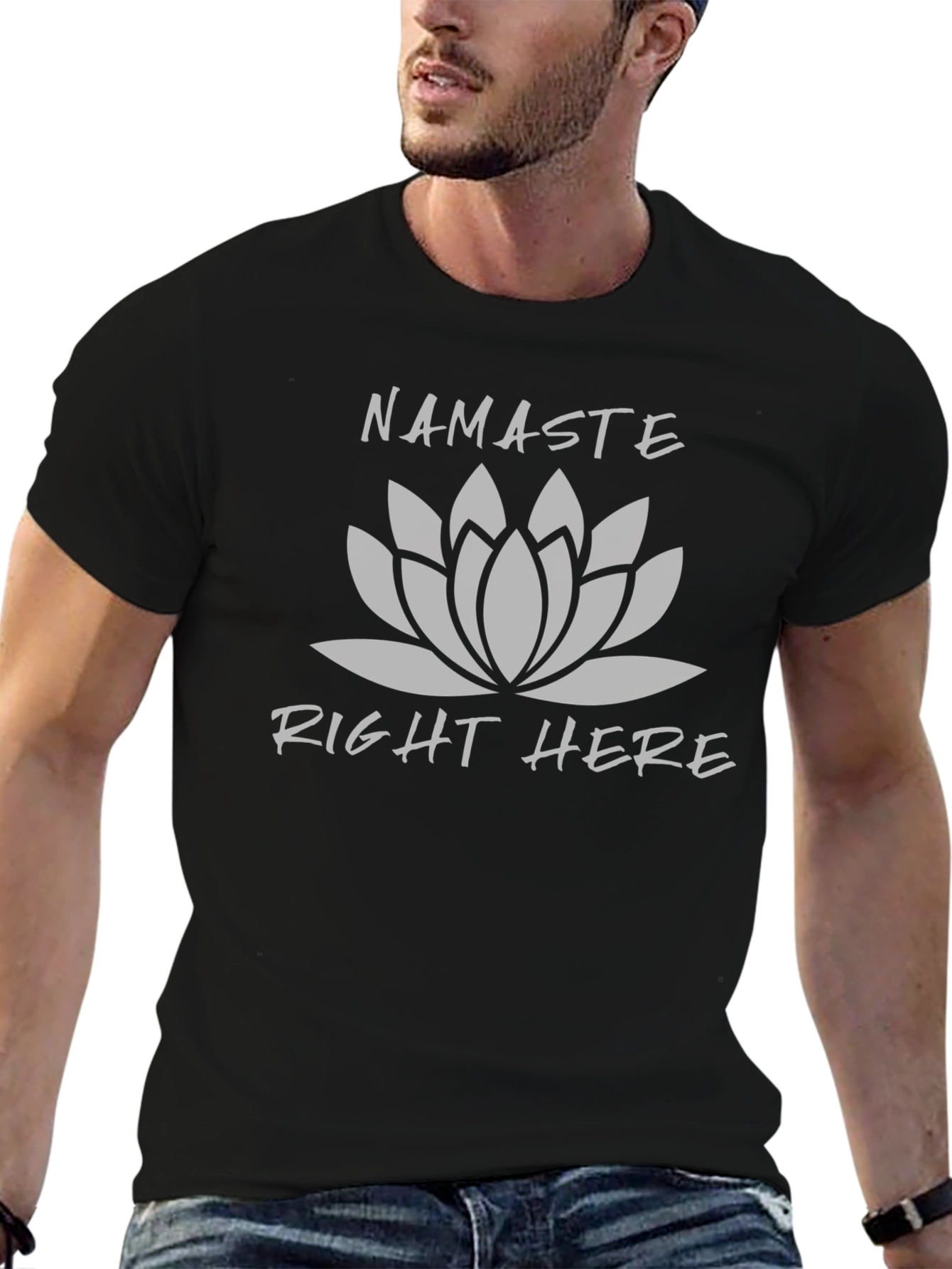 Namaste Right Here Graphic Tee - Black