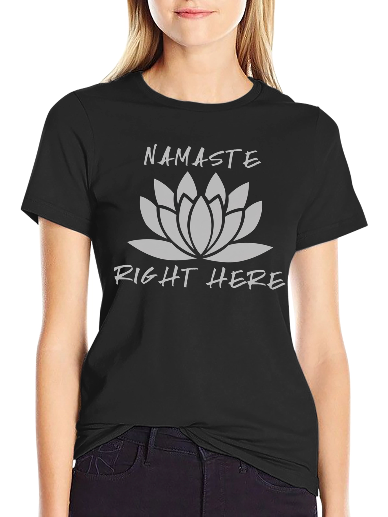 Namaste Right Here Graphic Tee - Black