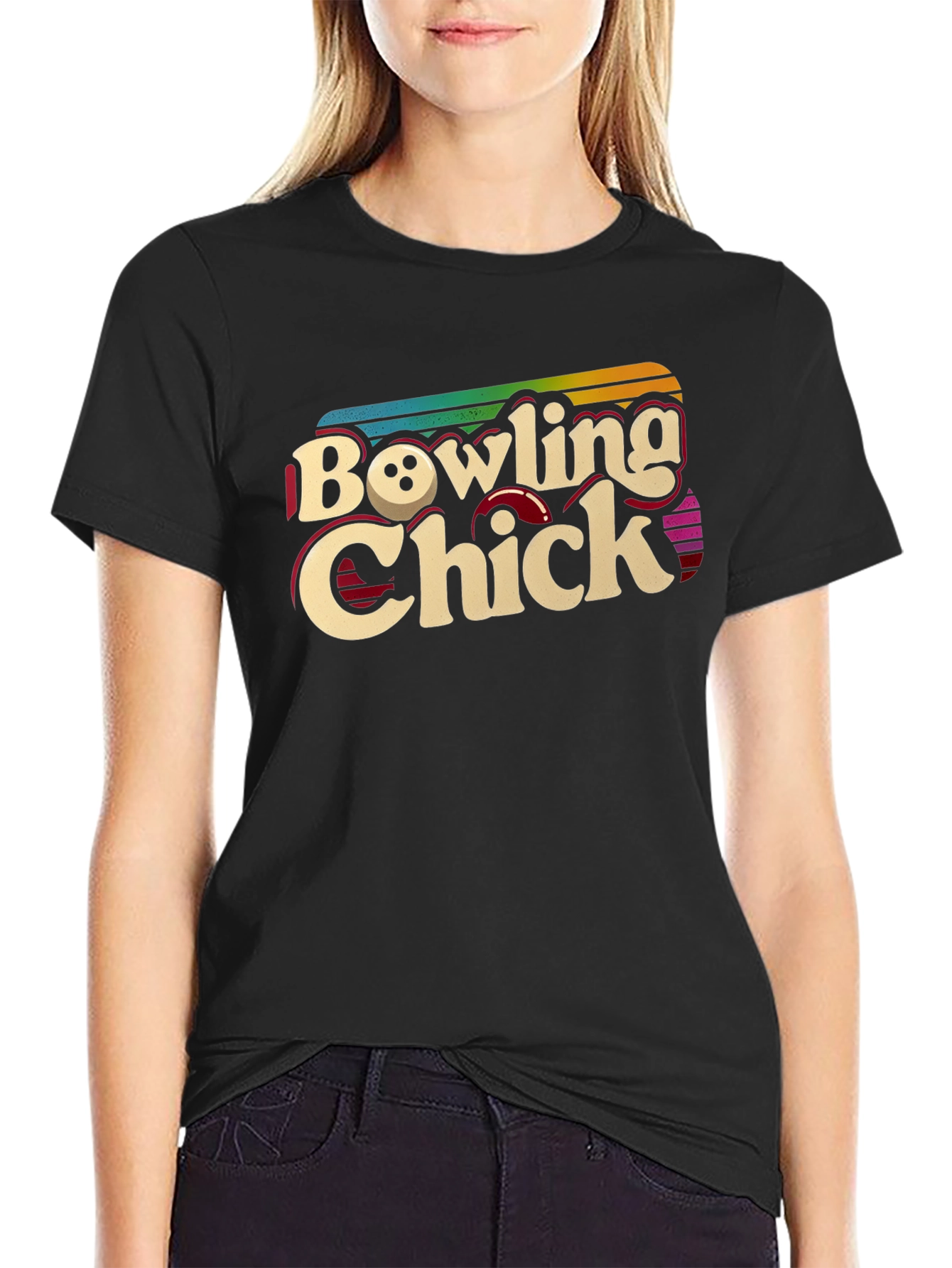 Bowling Chick Retro Graphic T-Shirt