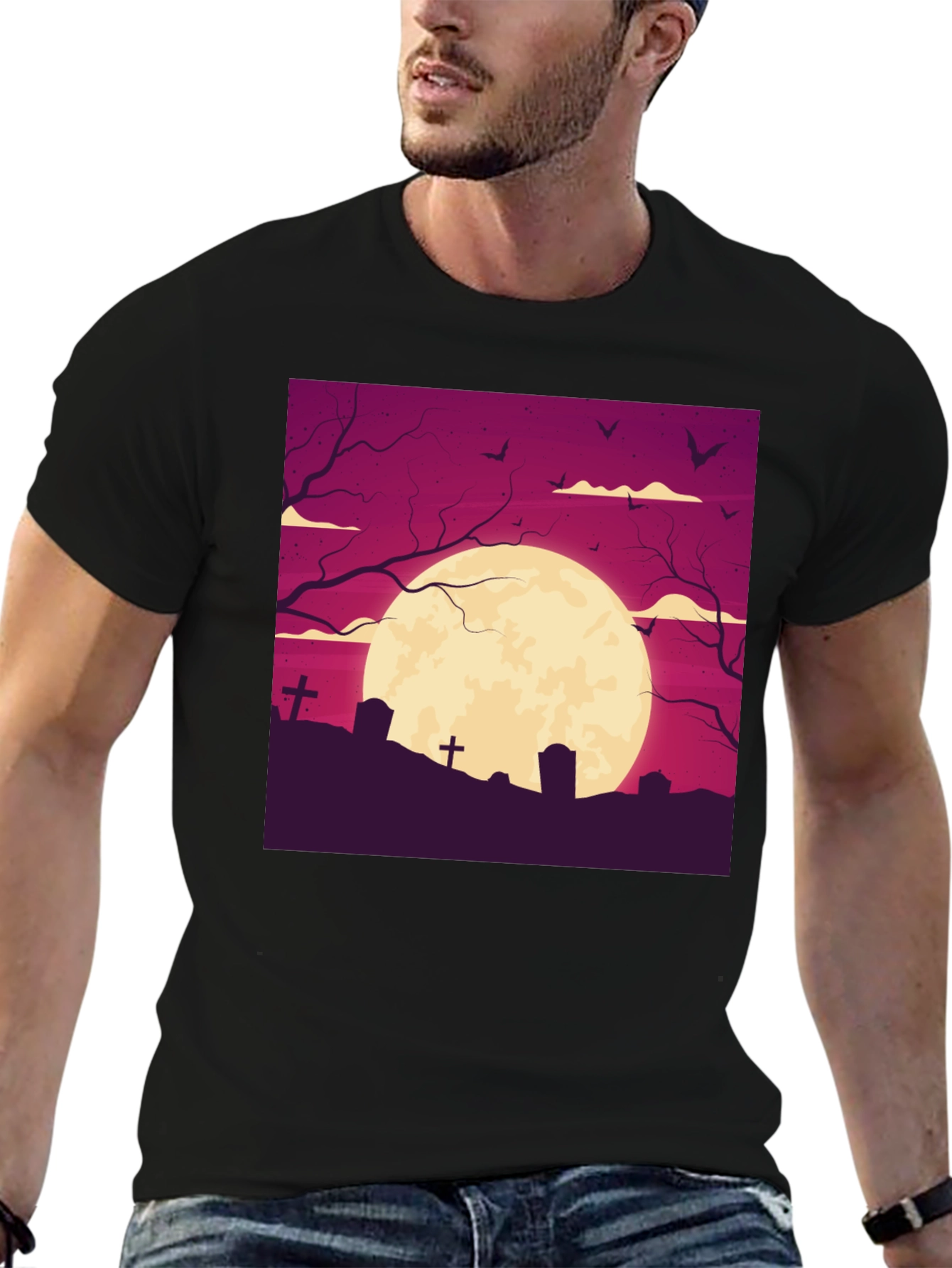 Halloween Graveyard Moon T-Shirt