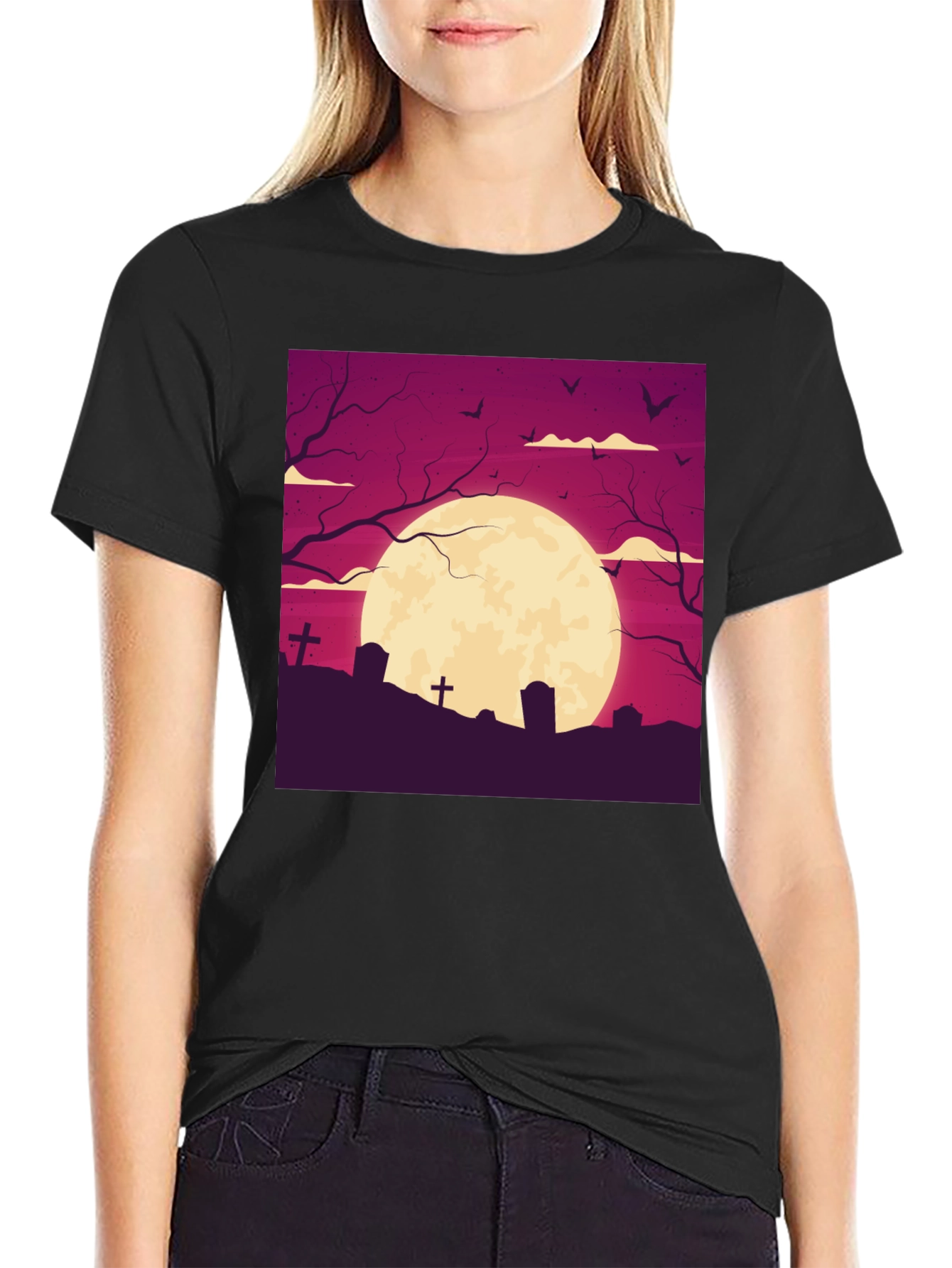 Halloween Graveyard Moon T-Shirt