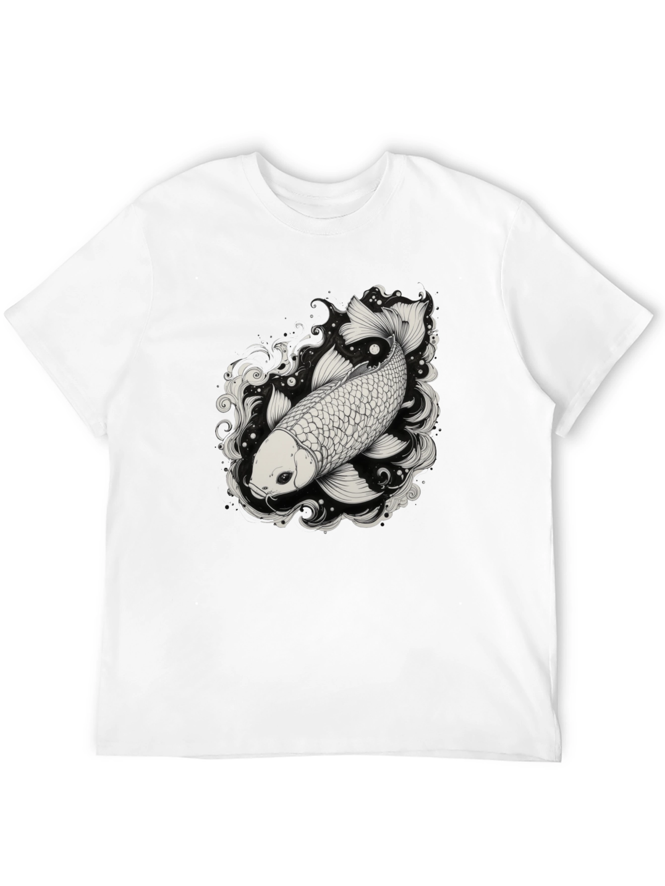 Koi Fish Graphic Tee - Black Cotton Blend Shirt