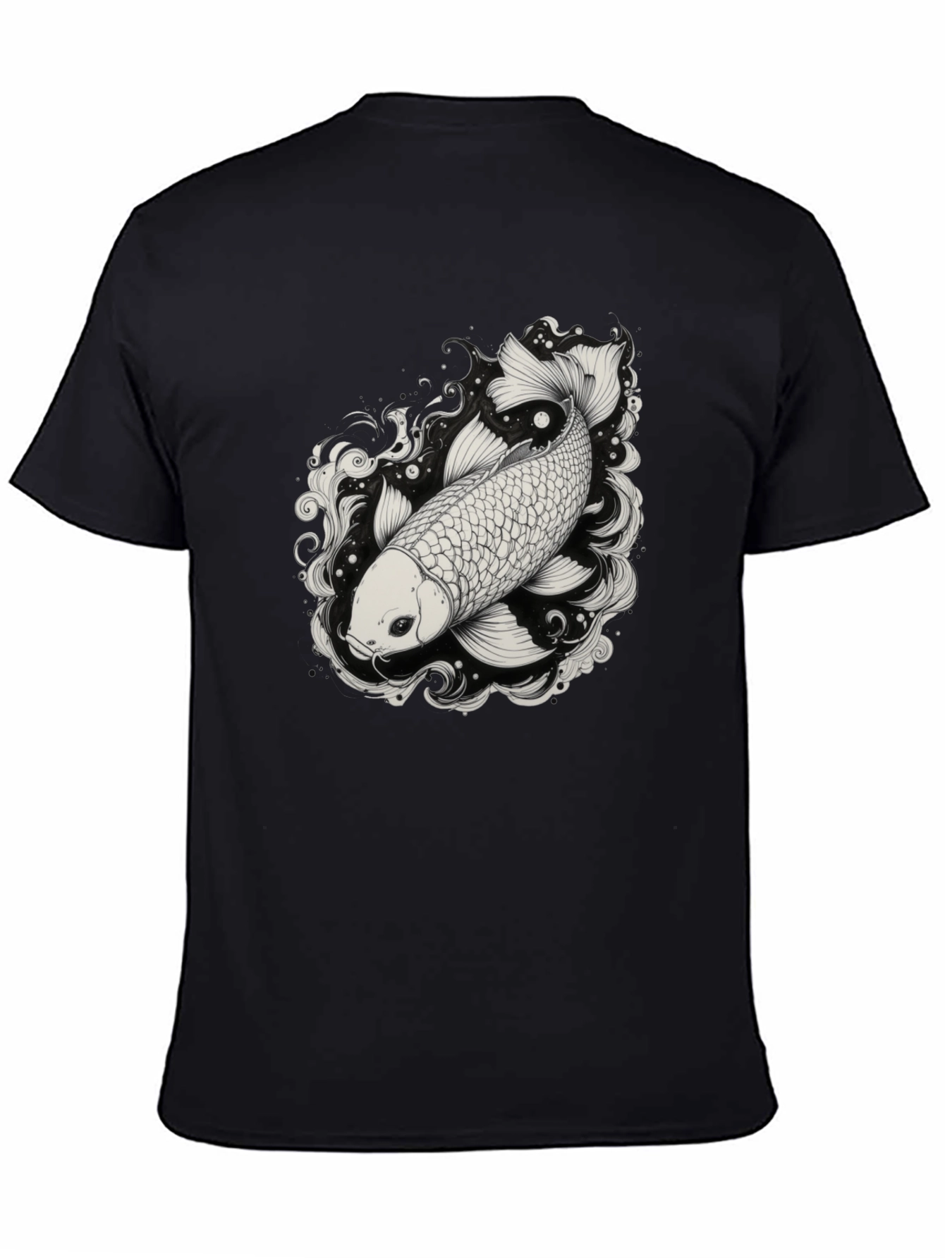 Koi Fish Graphic Tee - Black Cotton Blend Shirt