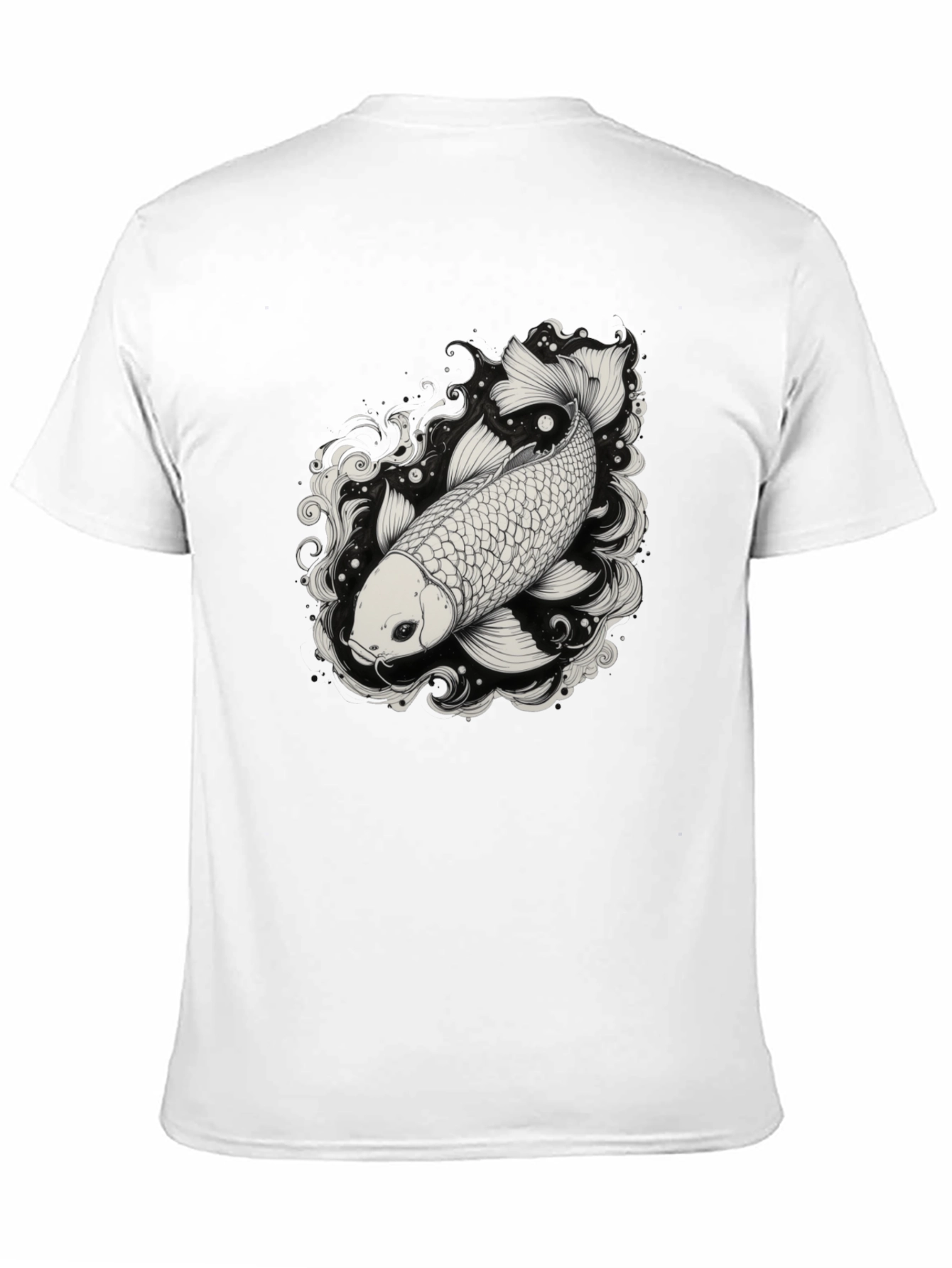 Koi Fish Graphic Tee - Black Cotton Blend Shirt