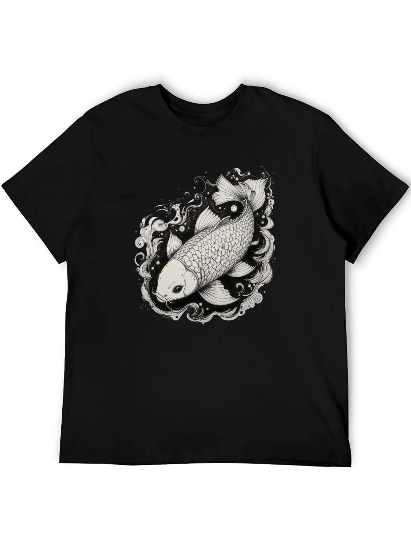 Koi Fish Graphic Tee - Black Cotton Blend Shirt