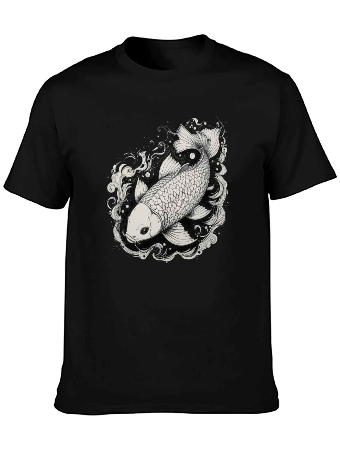 Koi Fish Graphic Tee - Black Cotton Blend Shirt