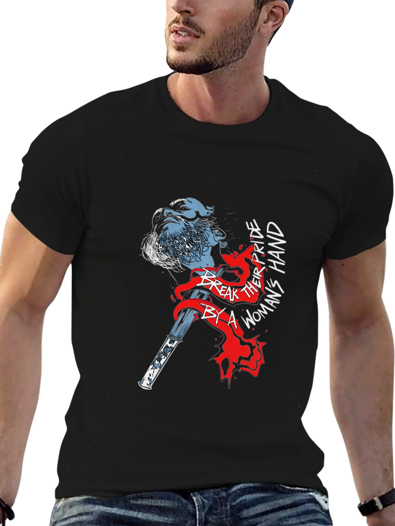Graphic Print Black T-Shirt - Norse Viking Axe