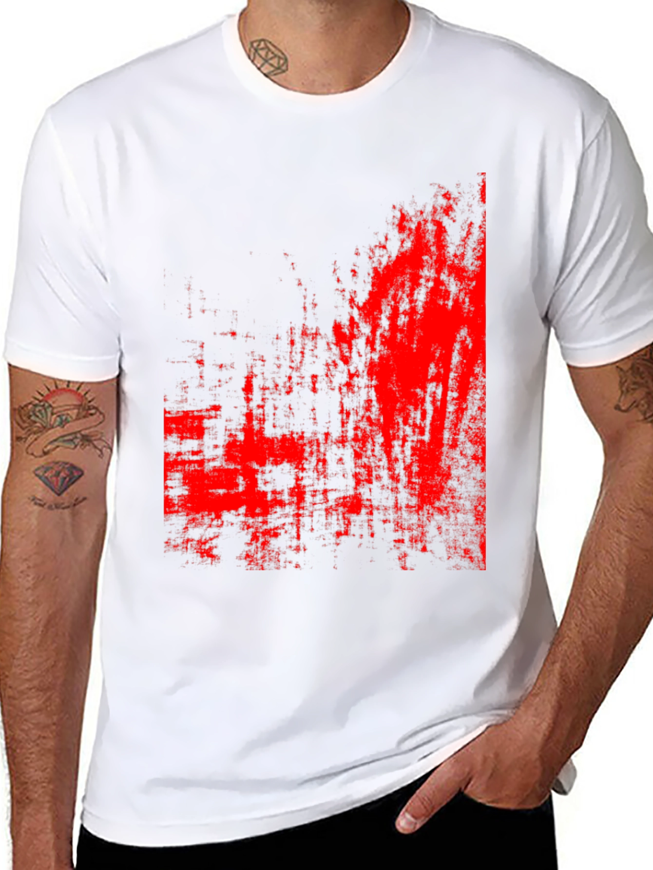 Abstract Red Print Black T-Shirt