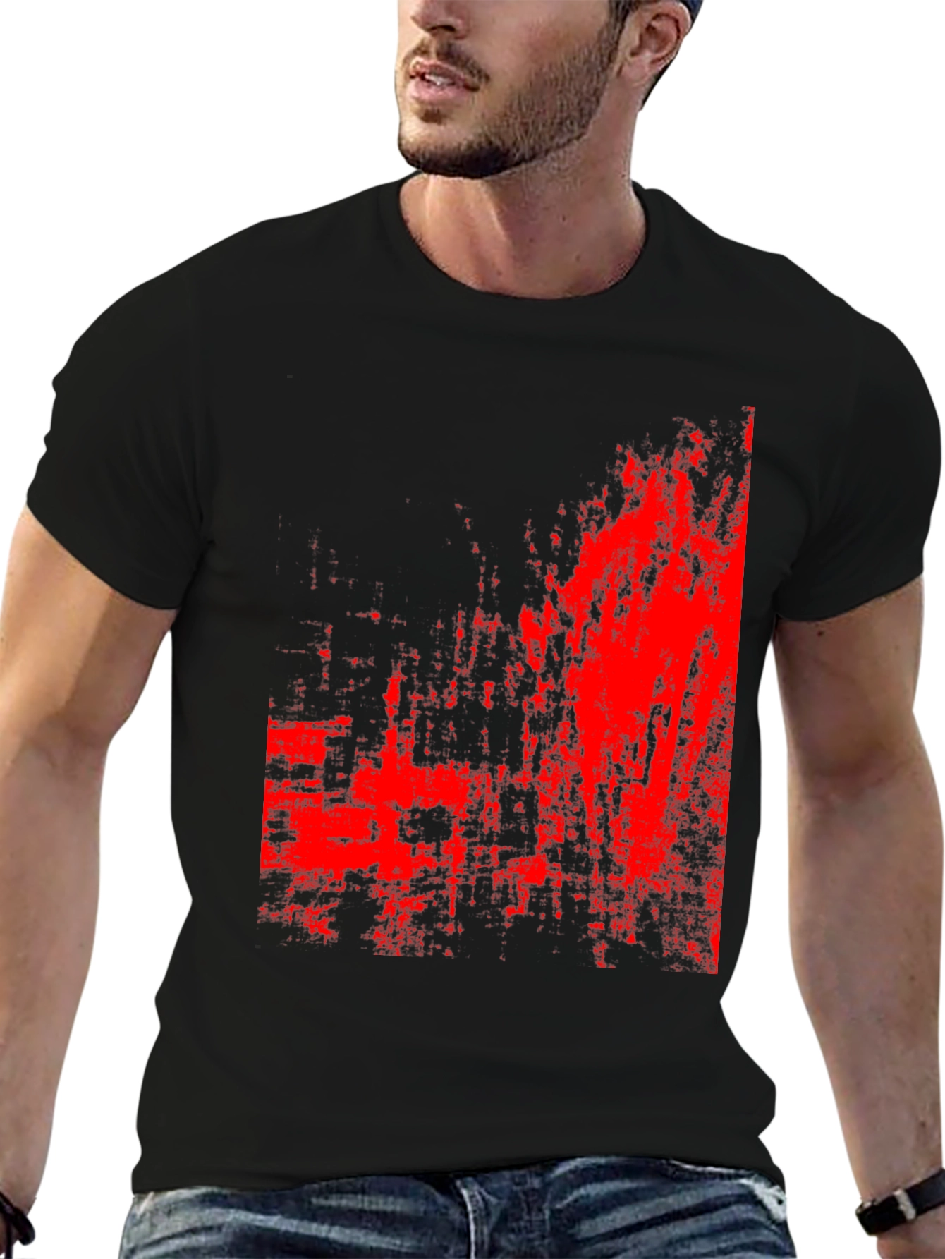 Abstract Red Print Black T-Shirt