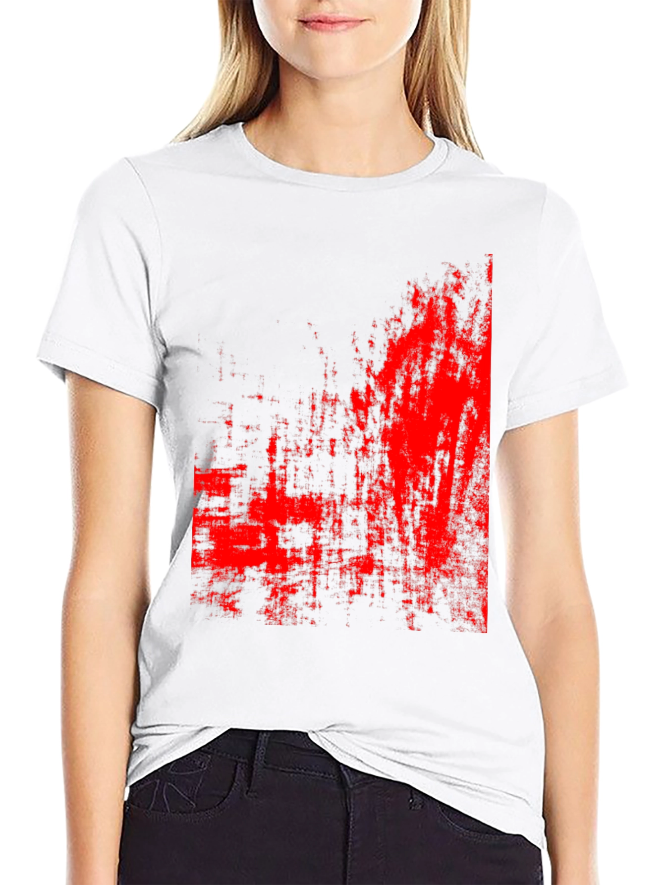 Abstract Red Print Black T-Shirt