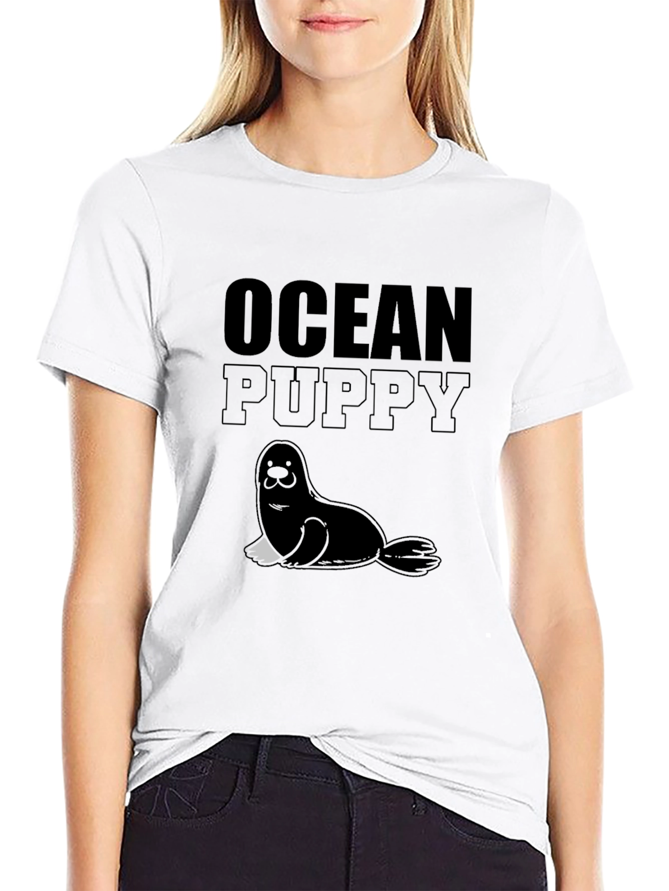 Ocean Puppy Graphic Tee - Soft Black Unisex T-Shirt