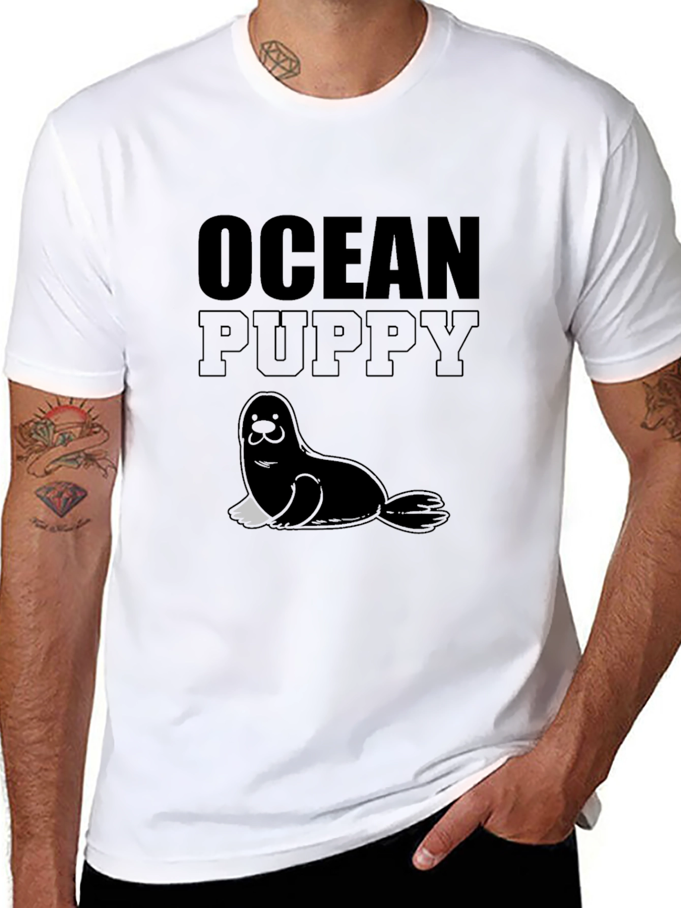 Ocean Puppy Graphic Tee - Soft Black Unisex T-Shirt
