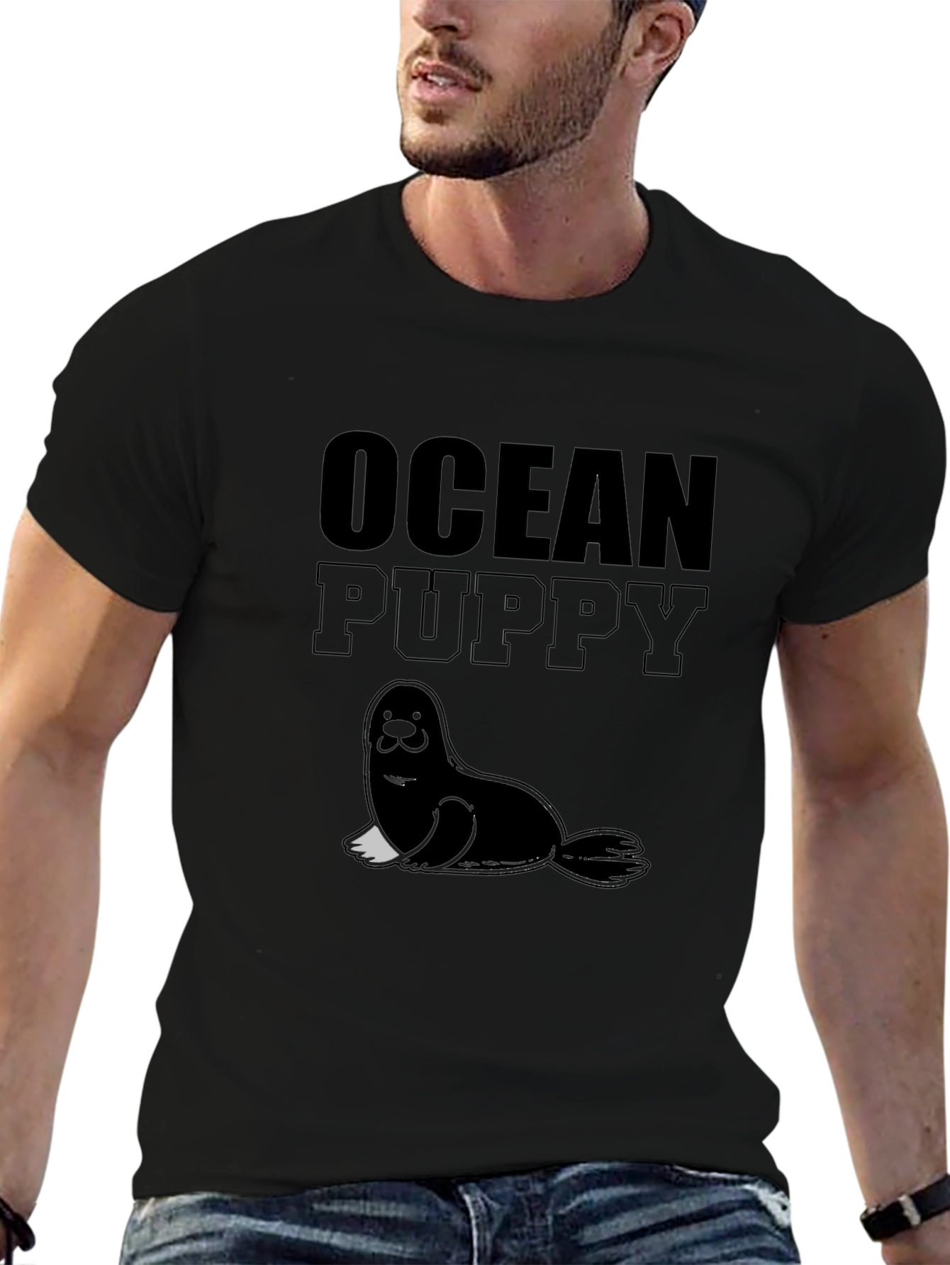 Ocean Puppy Graphic Tee - Soft Black Unisex T-Shirt