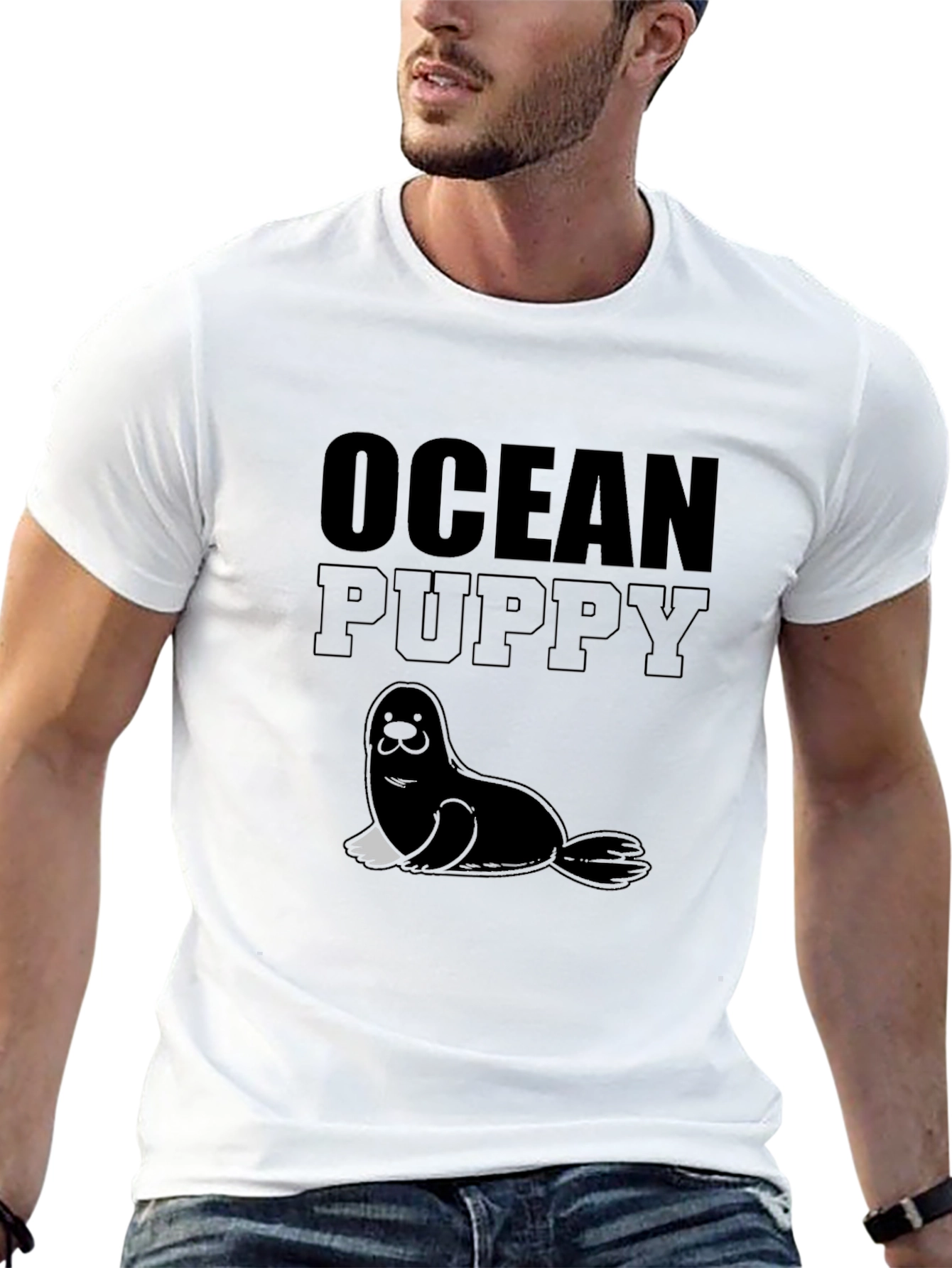 Ocean Puppy Graphic Tee - Soft Black Unisex T-Shirt
