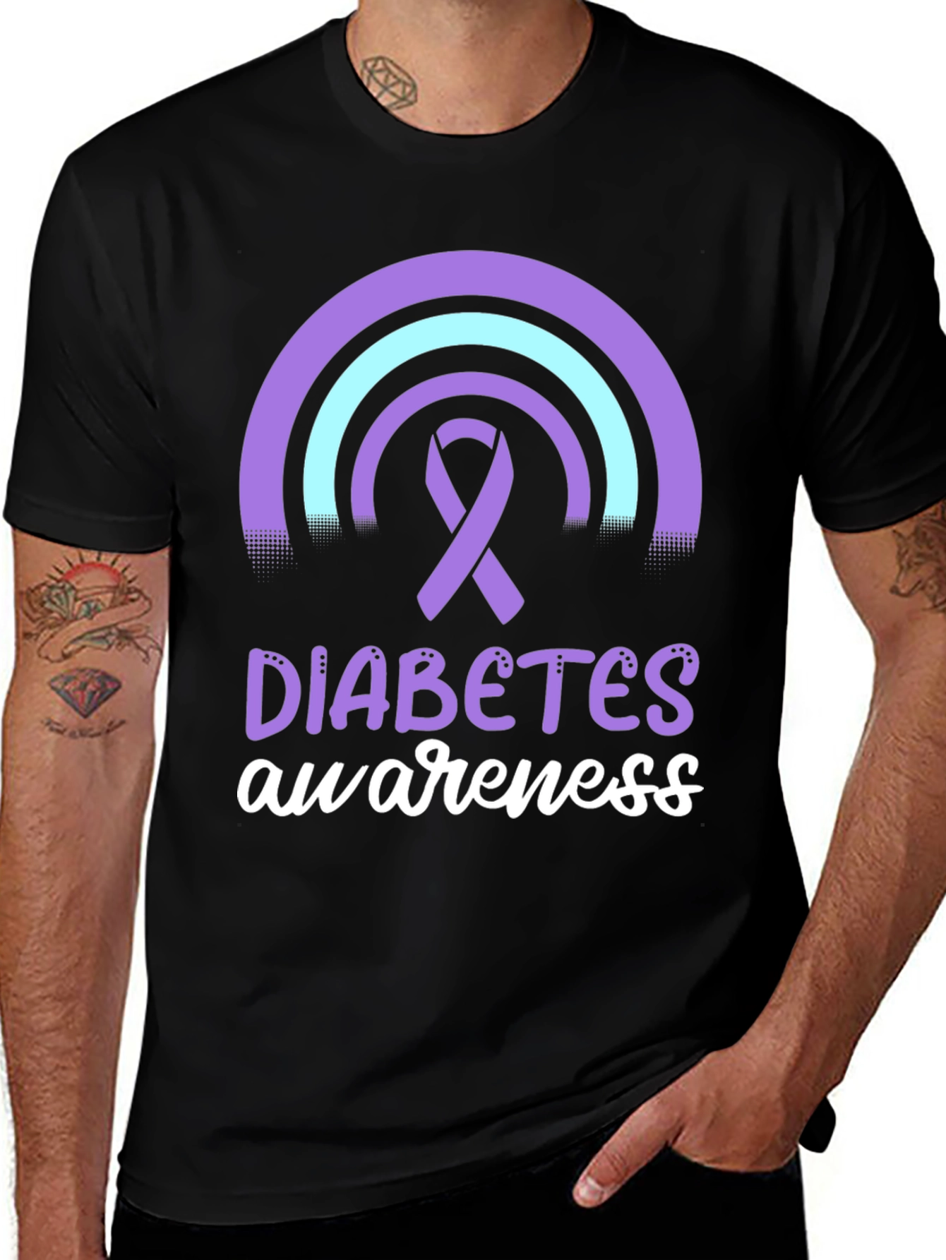 Diabetes Awareness T-Shirt Ribbon Rainbow Design
