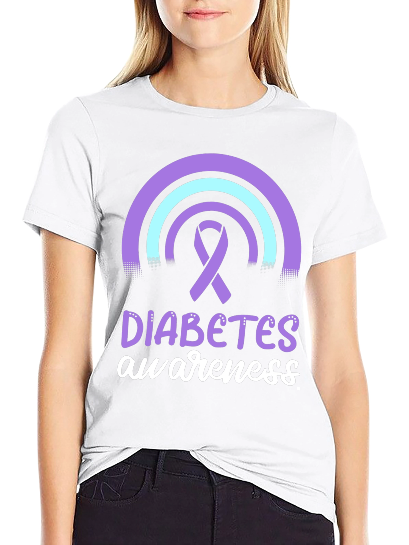 Diabetes Awareness T-Shirt Ribbon Rainbow Design