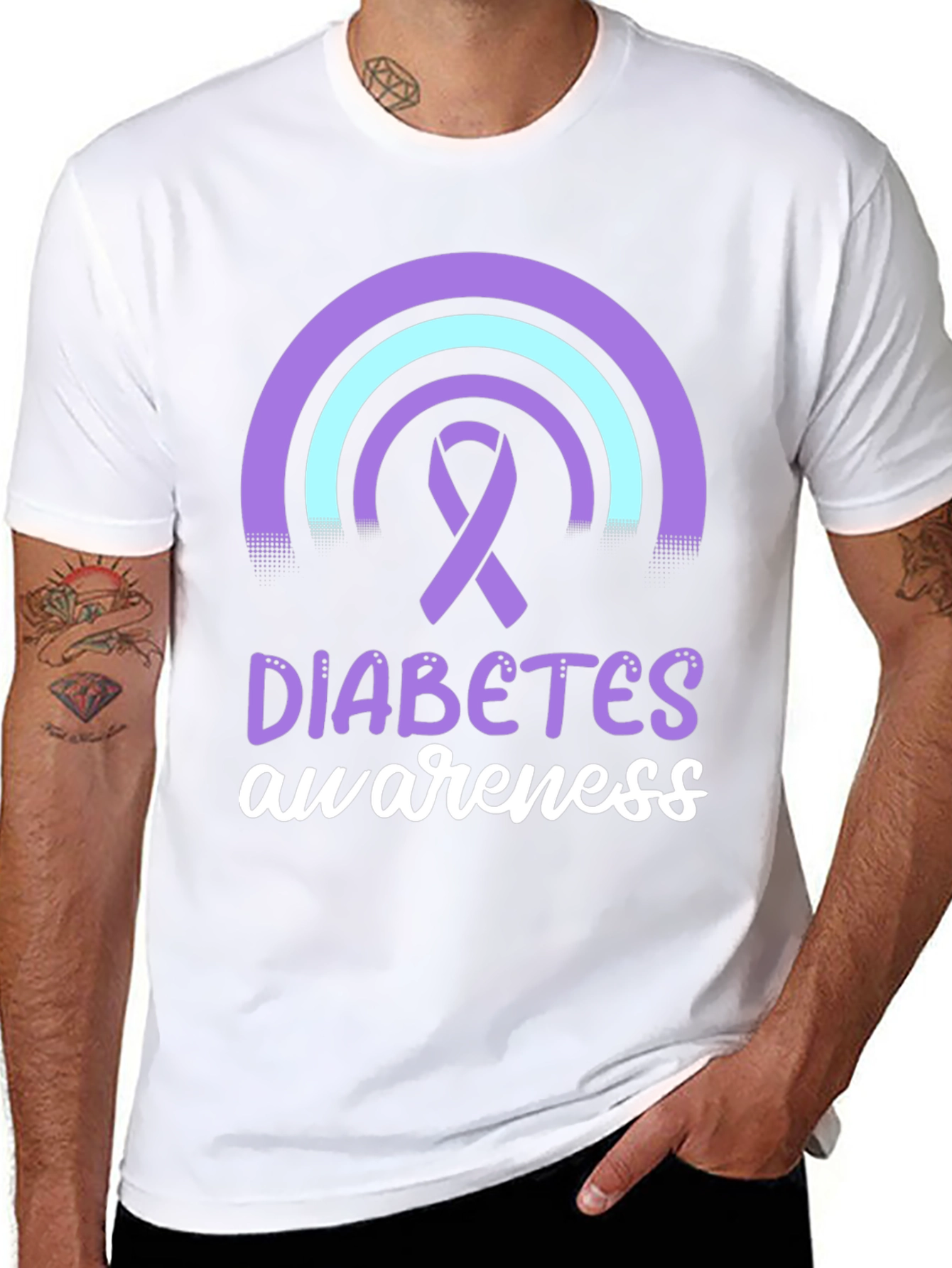 Diabetes Awareness T-Shirt Ribbon Rainbow Design