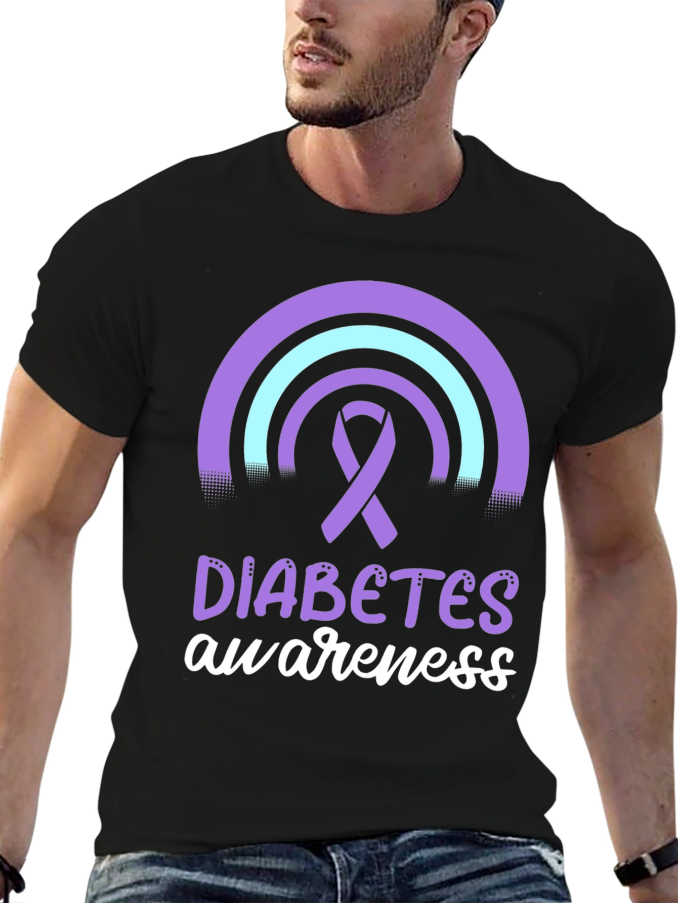 Diabetes Awareness T-Shirt Ribbon Rainbow Design