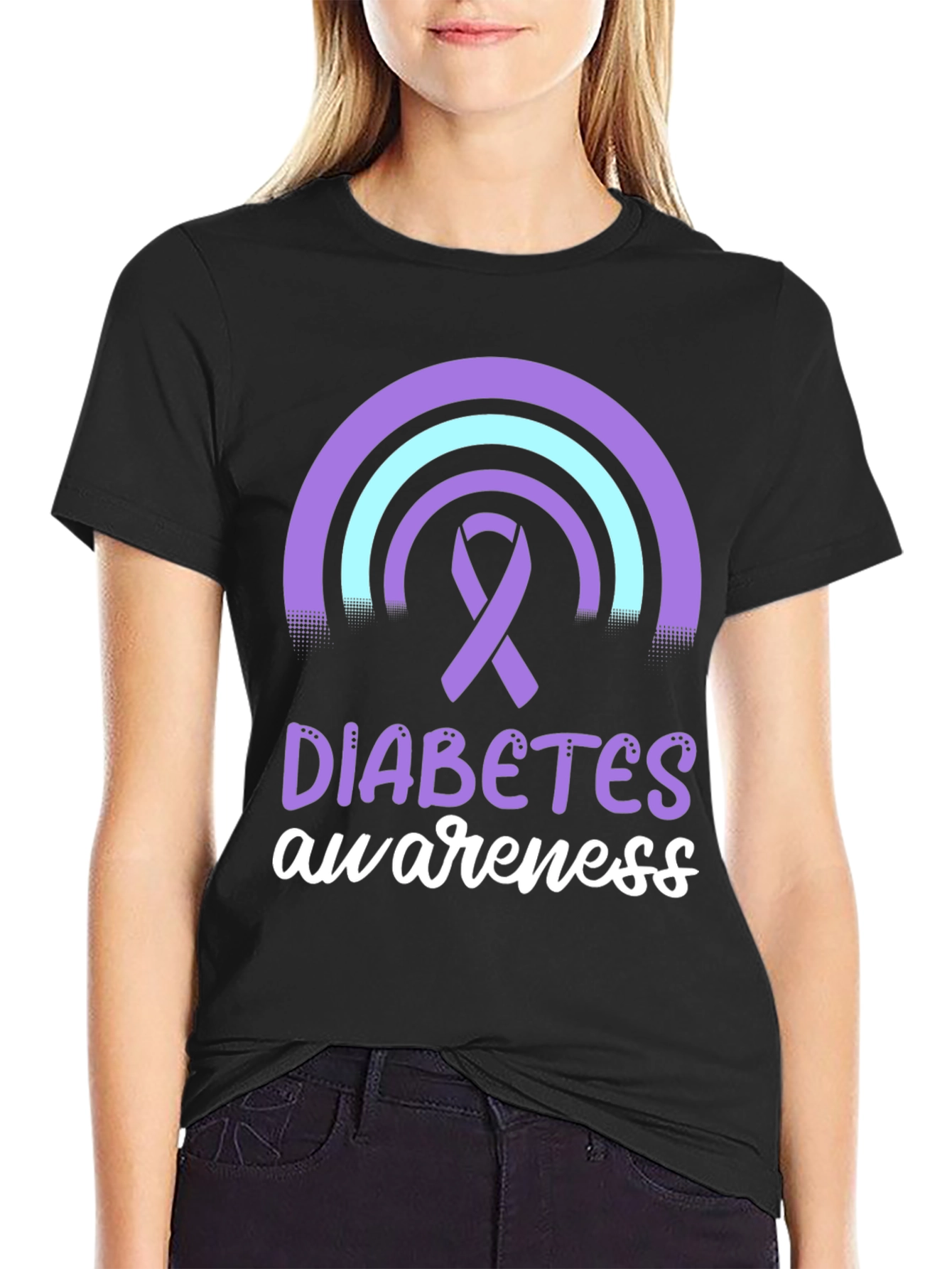 Diabetes Awareness T-Shirt Ribbon Rainbow Design