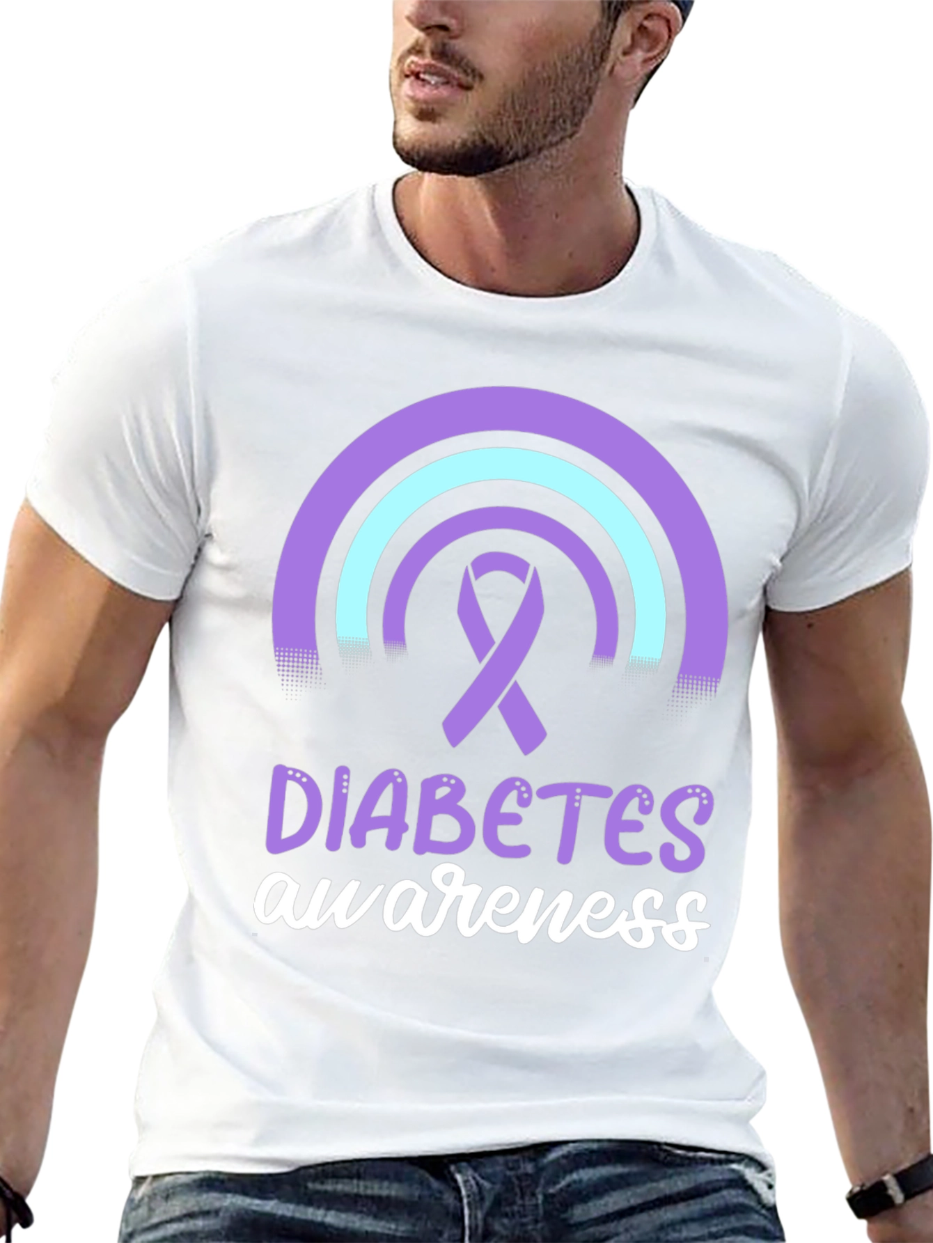 Diabetes Awareness T-Shirt Ribbon Rainbow Design