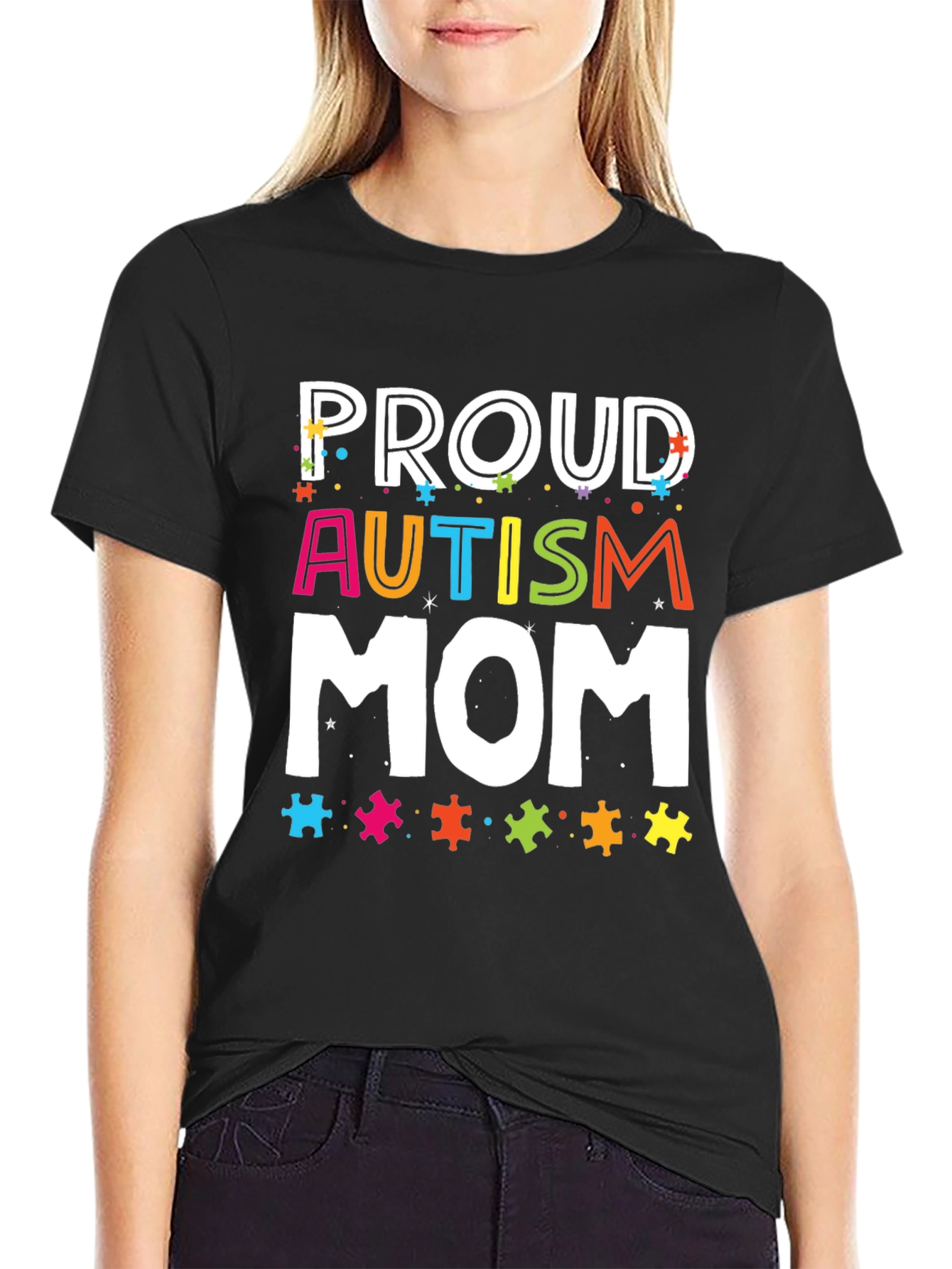 Proud Autism Mom Graphic T-Shirt - Black