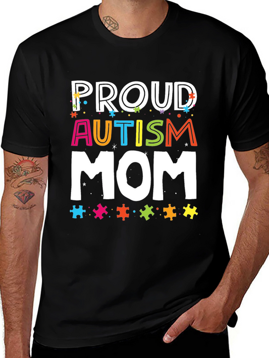 Proud Autism Mom Graphic T-Shirt - Black