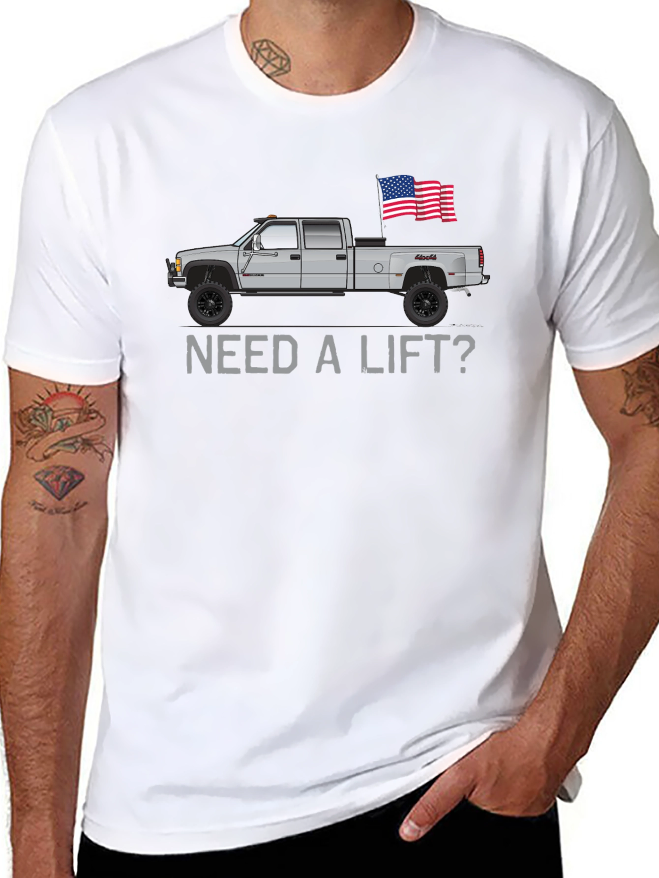 Need a Lift? Truck & American Flag Graphic Tee