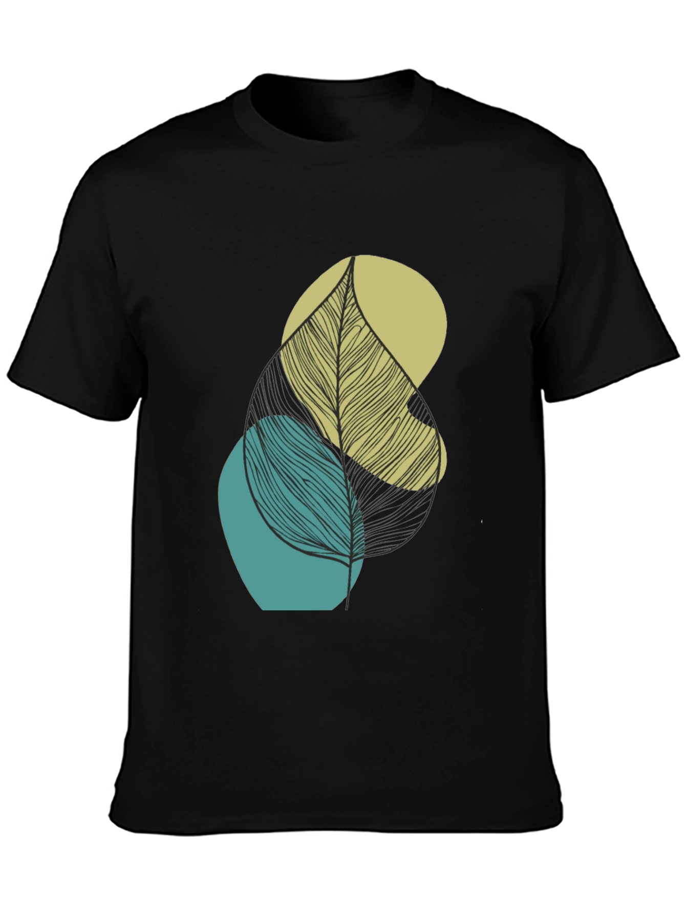 Abstract Leaf Graphic Print Mens Black T-Shirt