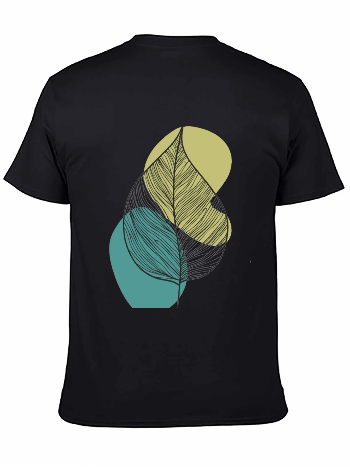 Abstract Leaf Graphic Print Mens Black T-Shirt