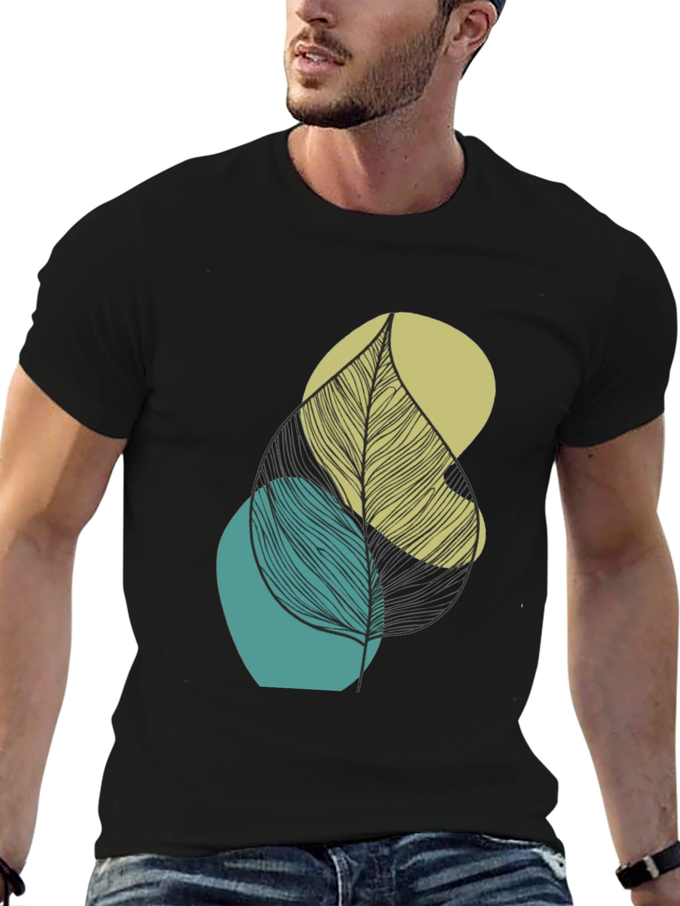 Abstract Leaf Graphic Print Mens Black T-Shirt