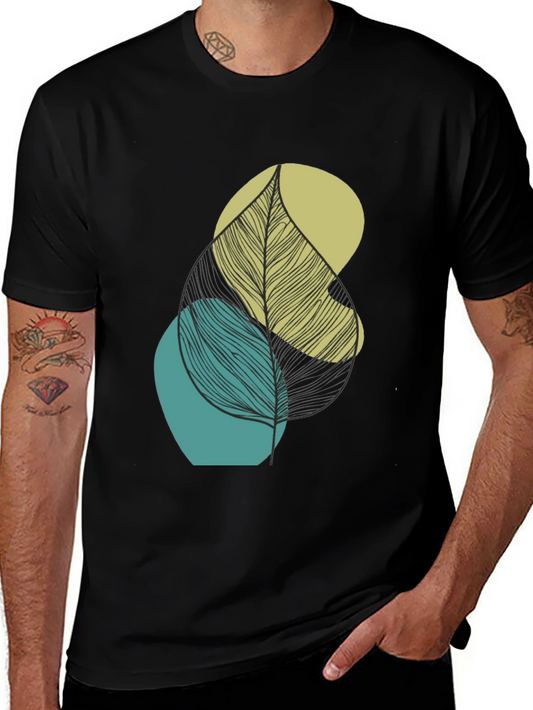 Abstract Leaf Graphic Print Mens Black T-Shirt