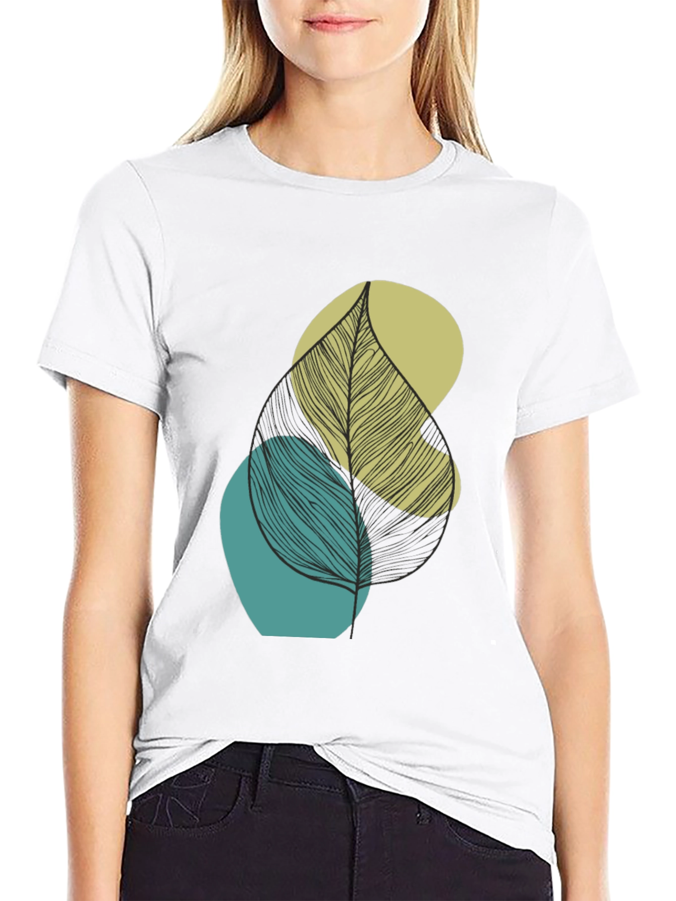 Abstract Leaf Graphic Print Mens Black T-Shirt