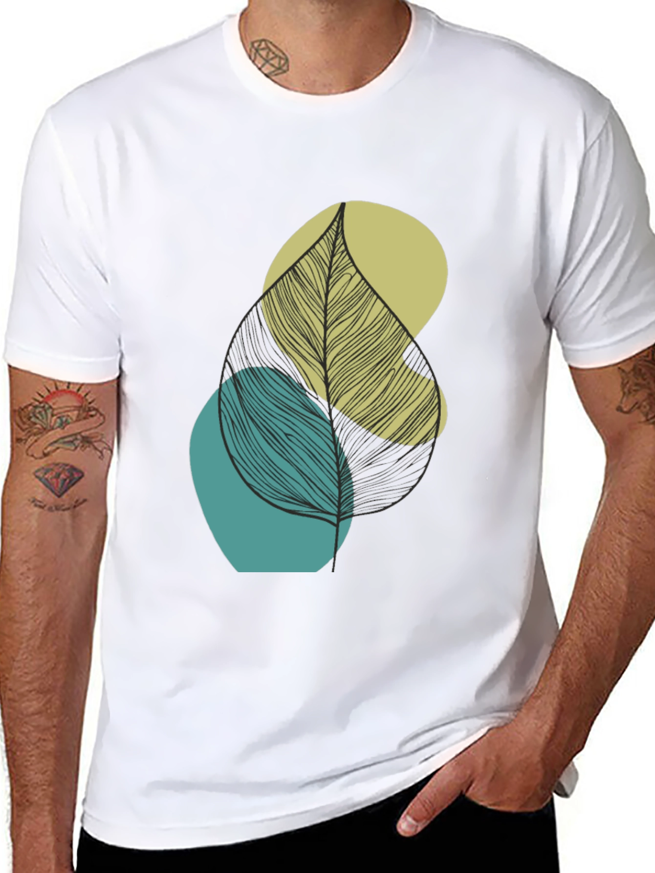 Abstract Leaf Graphic Print Mens Black T-Shirt