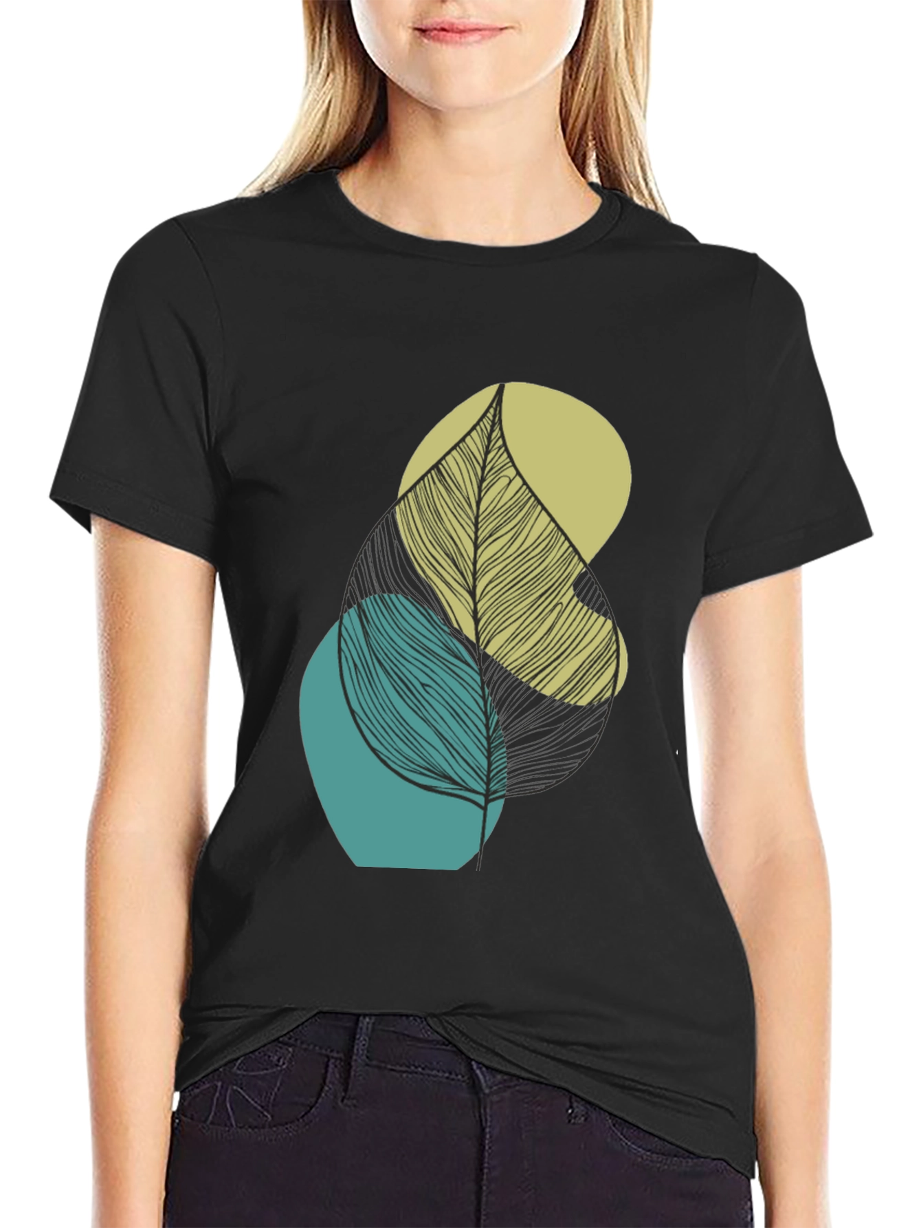 Abstract Leaf Graphic Print Mens Black T-Shirt