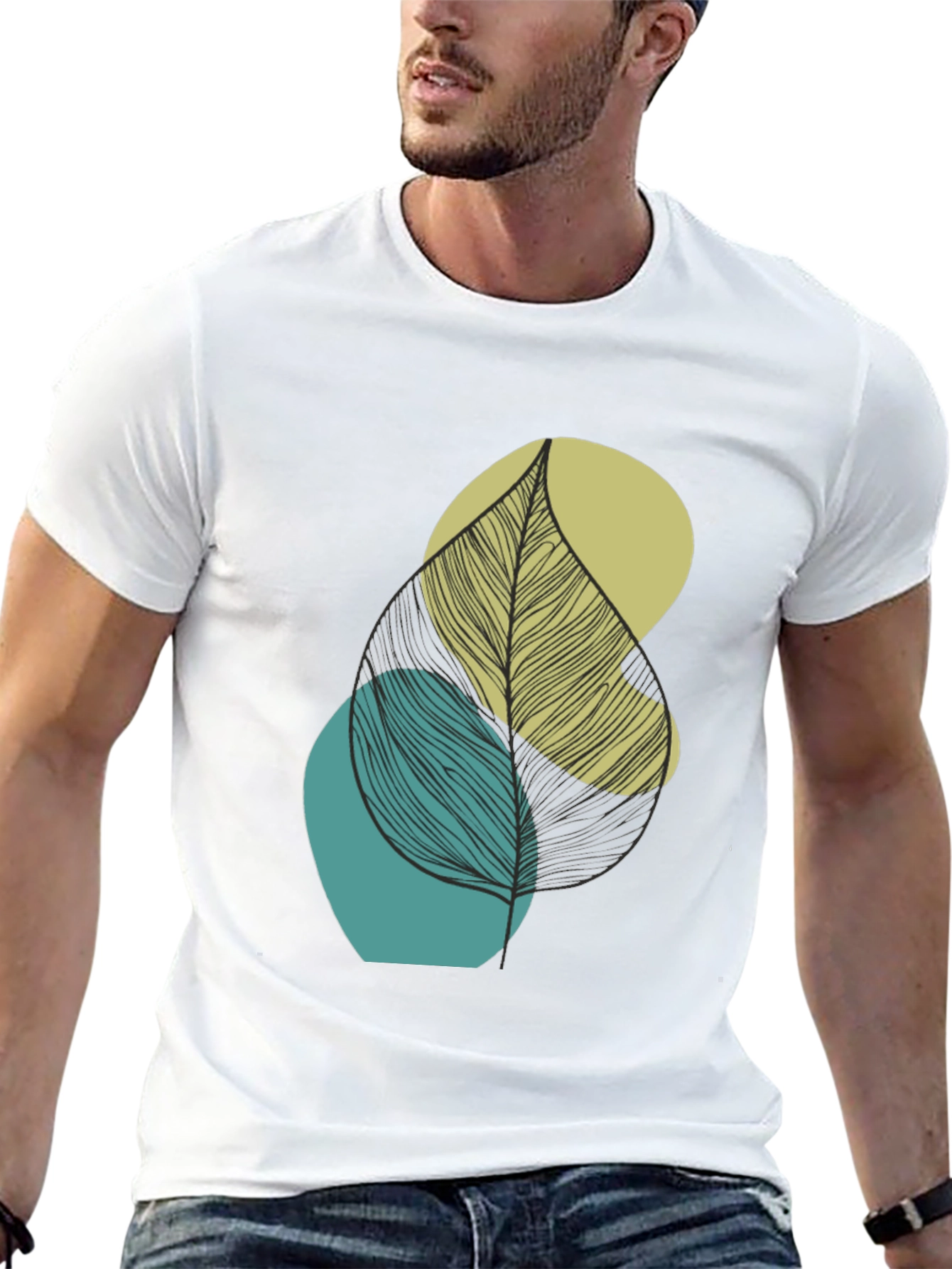 Abstract Leaf Graphic Print Mens Black T-Shirt