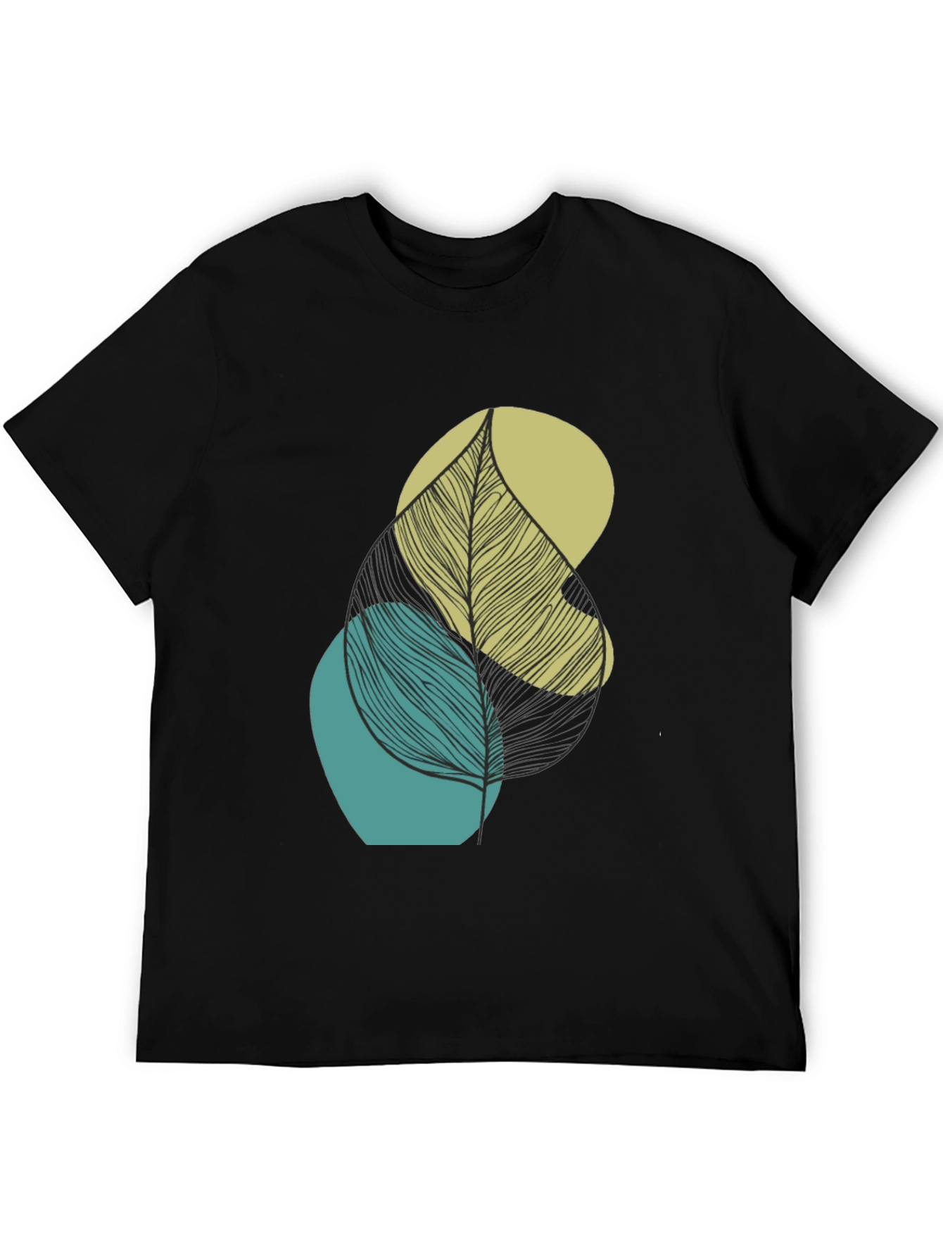Abstract Leaf Graphic Print Mens Black T-Shirt