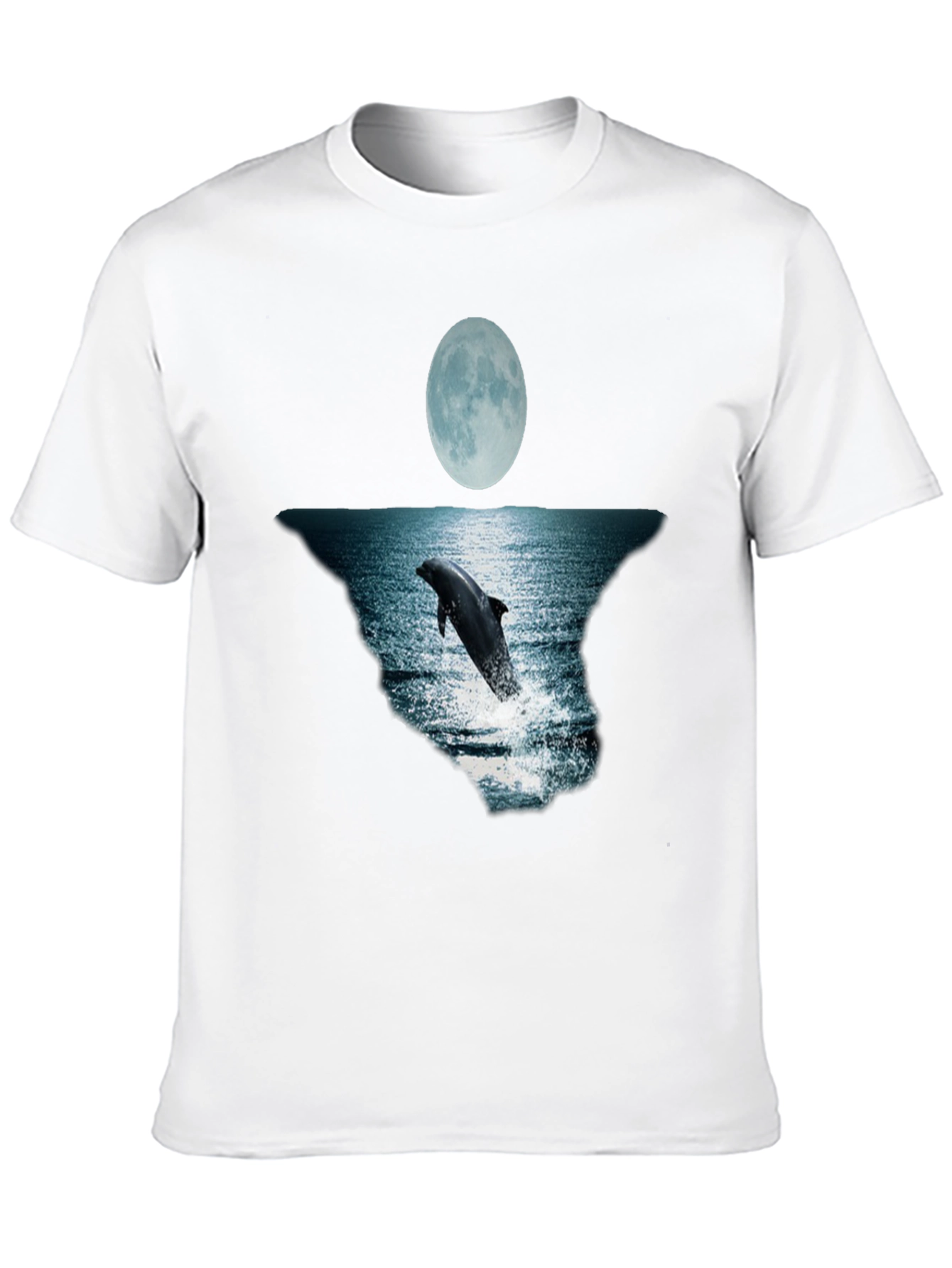 Dolphin Moon Graphic Tee - Black Cotton T-Shirt