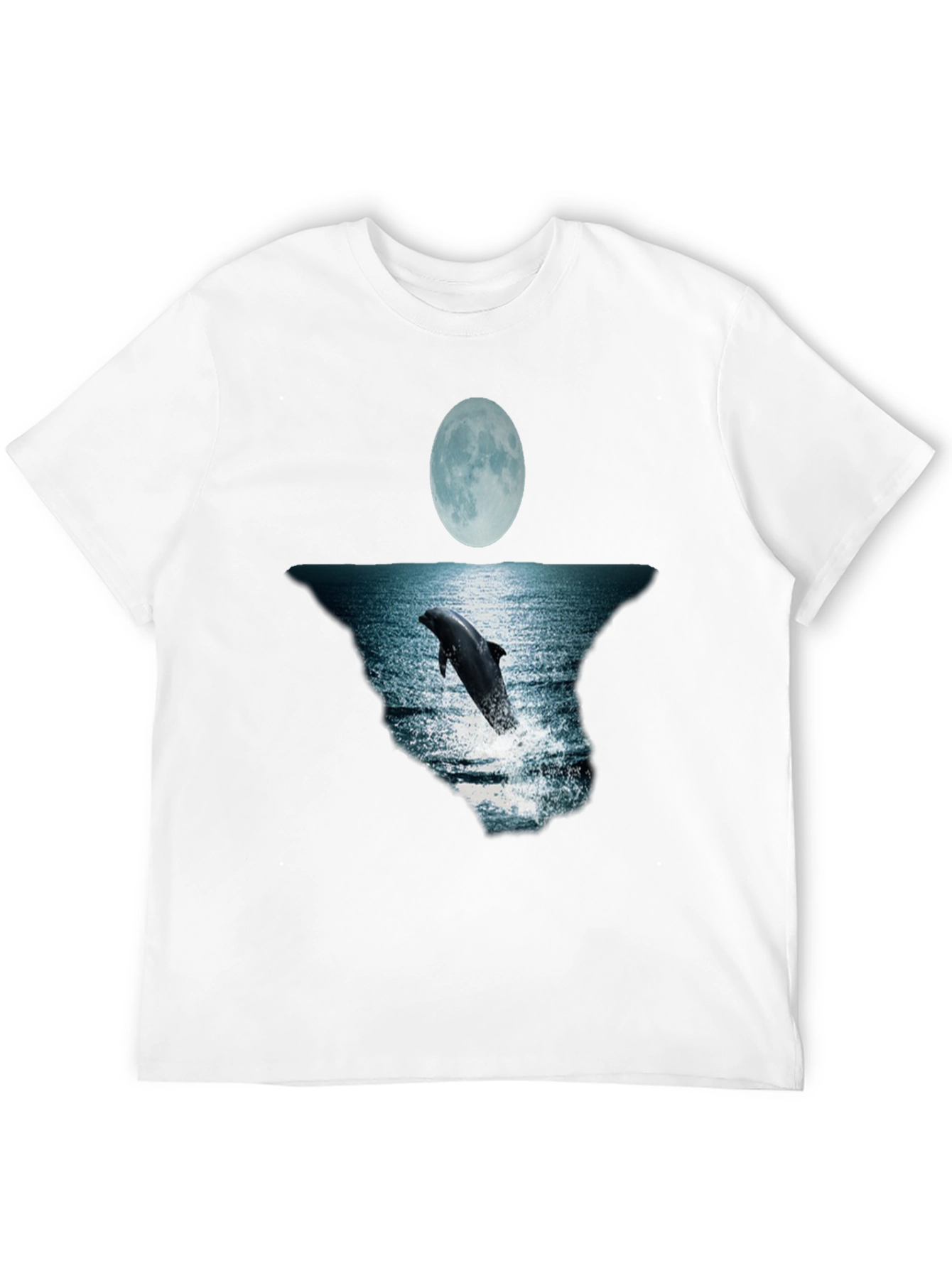 Dolphin Moon Graphic Tee - Black Cotton T-Shirt