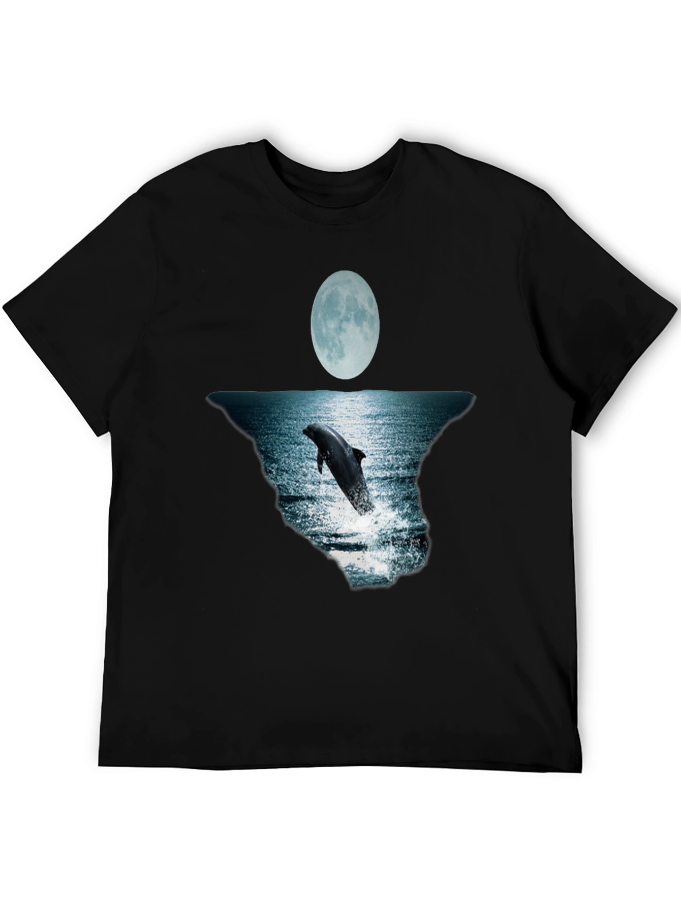 Dolphin Moon Graphic Tee - Black Cotton T-Shirt
