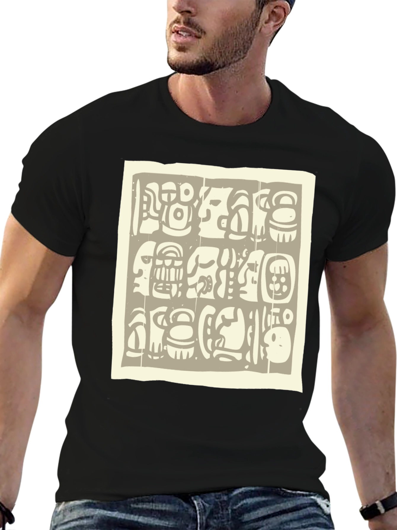 Aztec Glyph Graphic Print Black T-Shirt