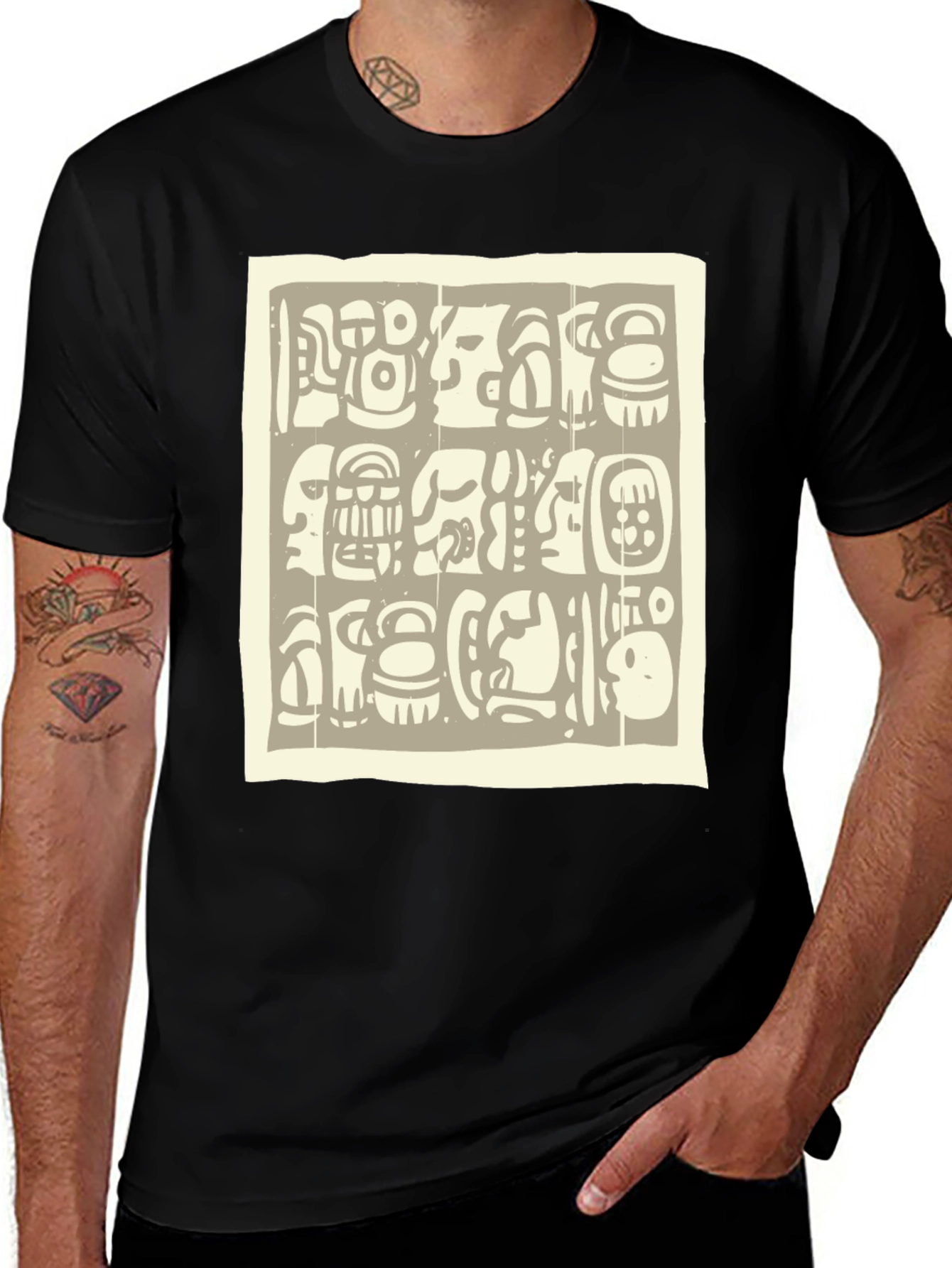 Aztec Glyph Graphic Print Black T-Shirt